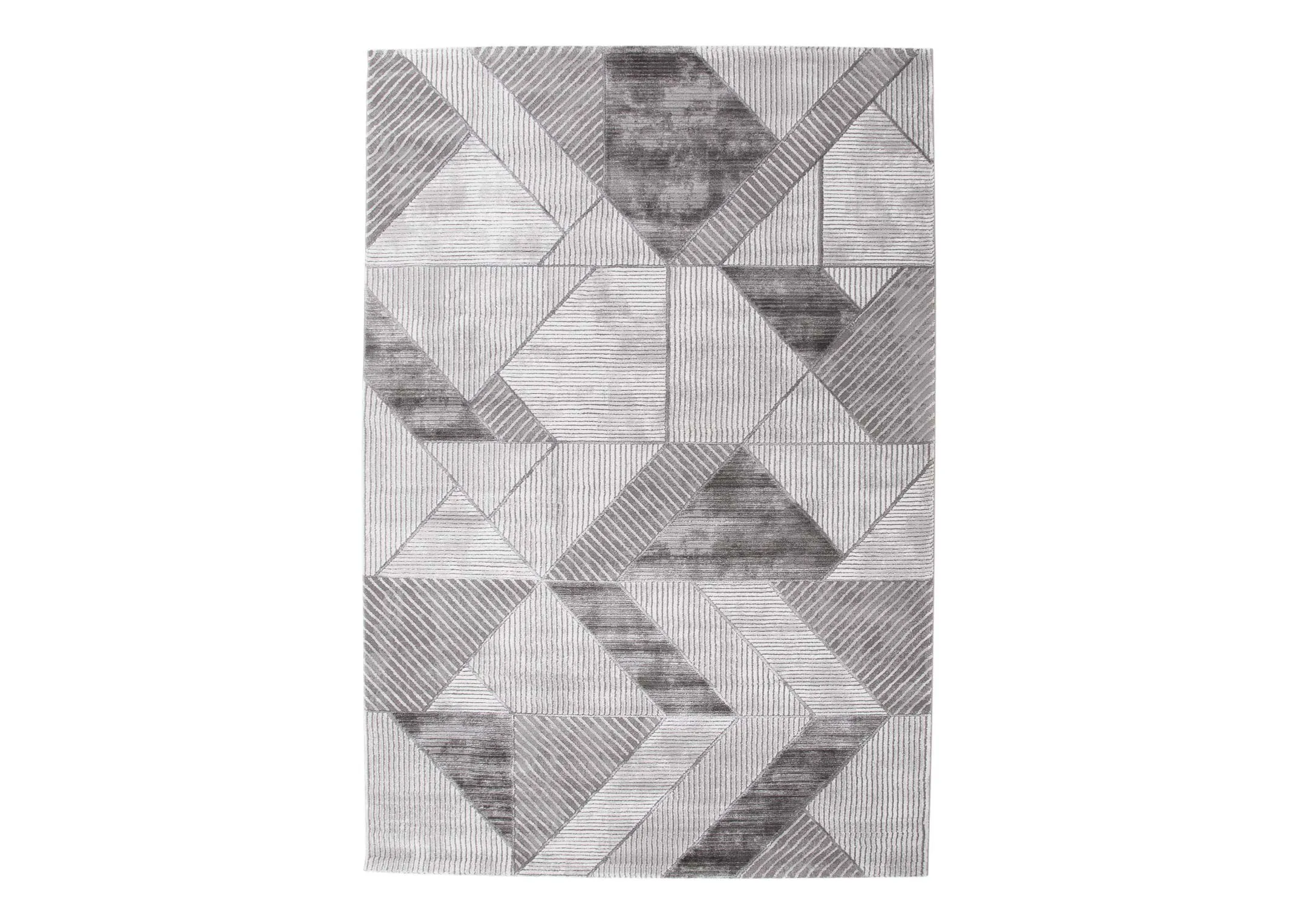 A front view of the small geometric grey Dexter rug