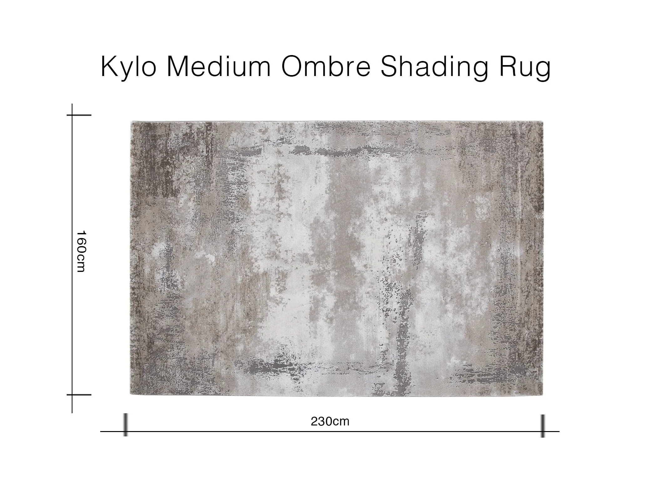 A dimension image for the large ombre shading Kylo rug 160cm (Height) x 230cm (Width)