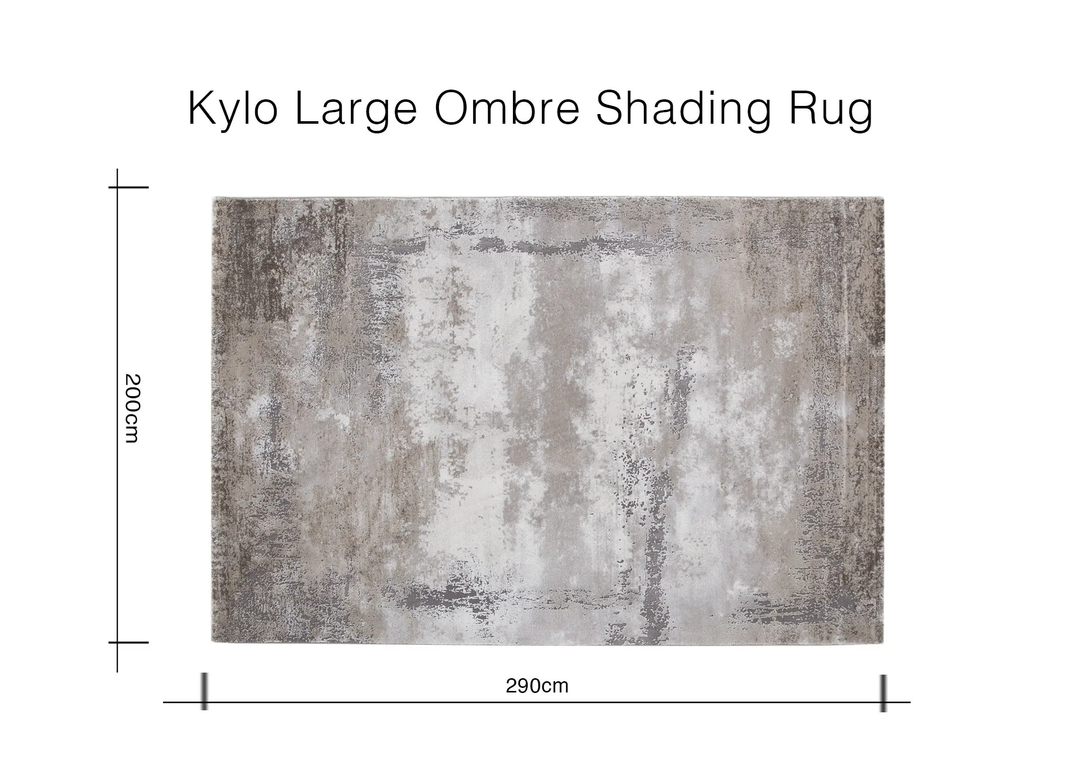 A dimension image for the large ombre shading Kylo rug 200cm (Height) x 290cm (Width)