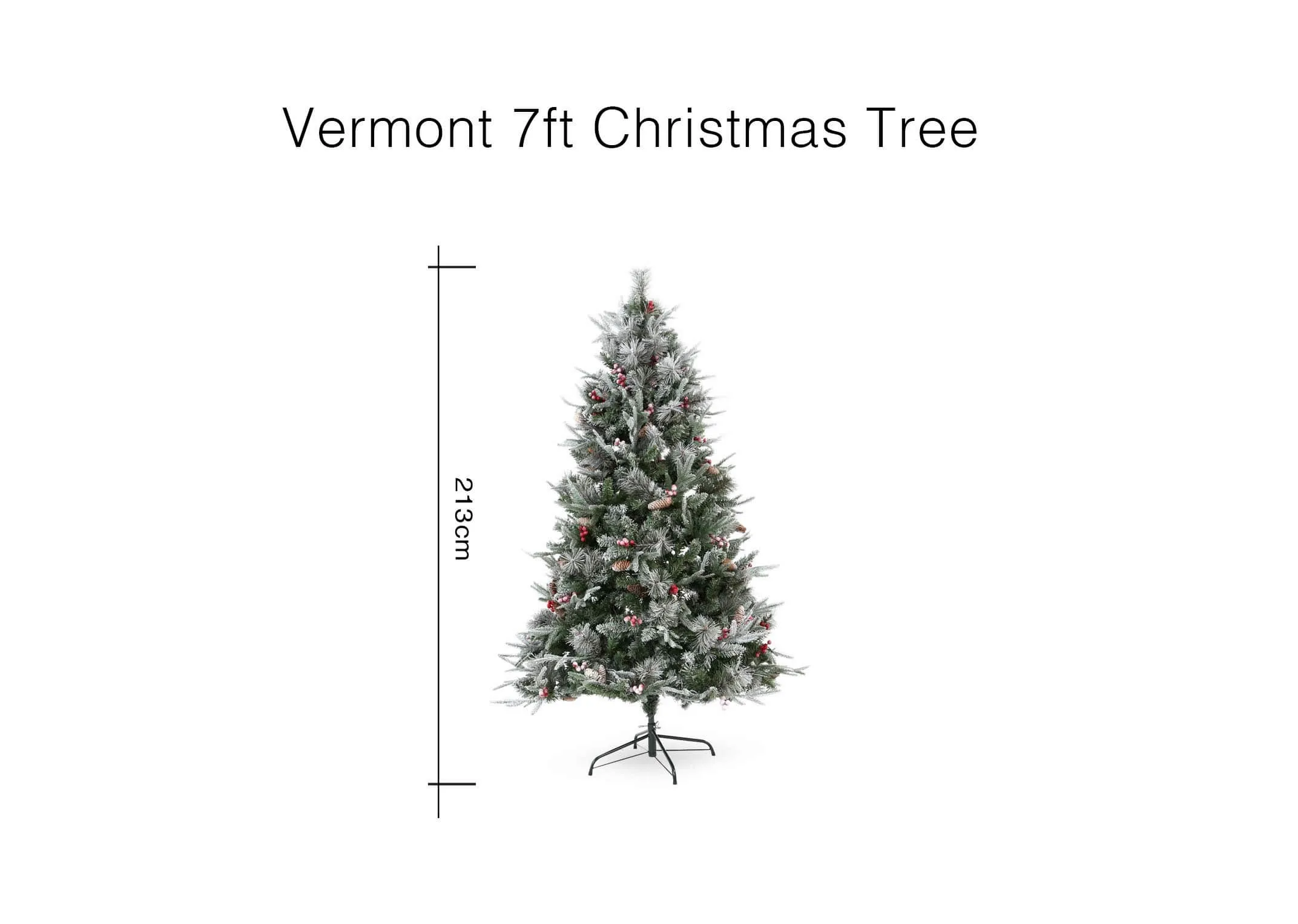 A dimension image of the 7ft Snow Christmas Tree with LED Lights - Vermont  213cm (Height) x 137cm (Width)