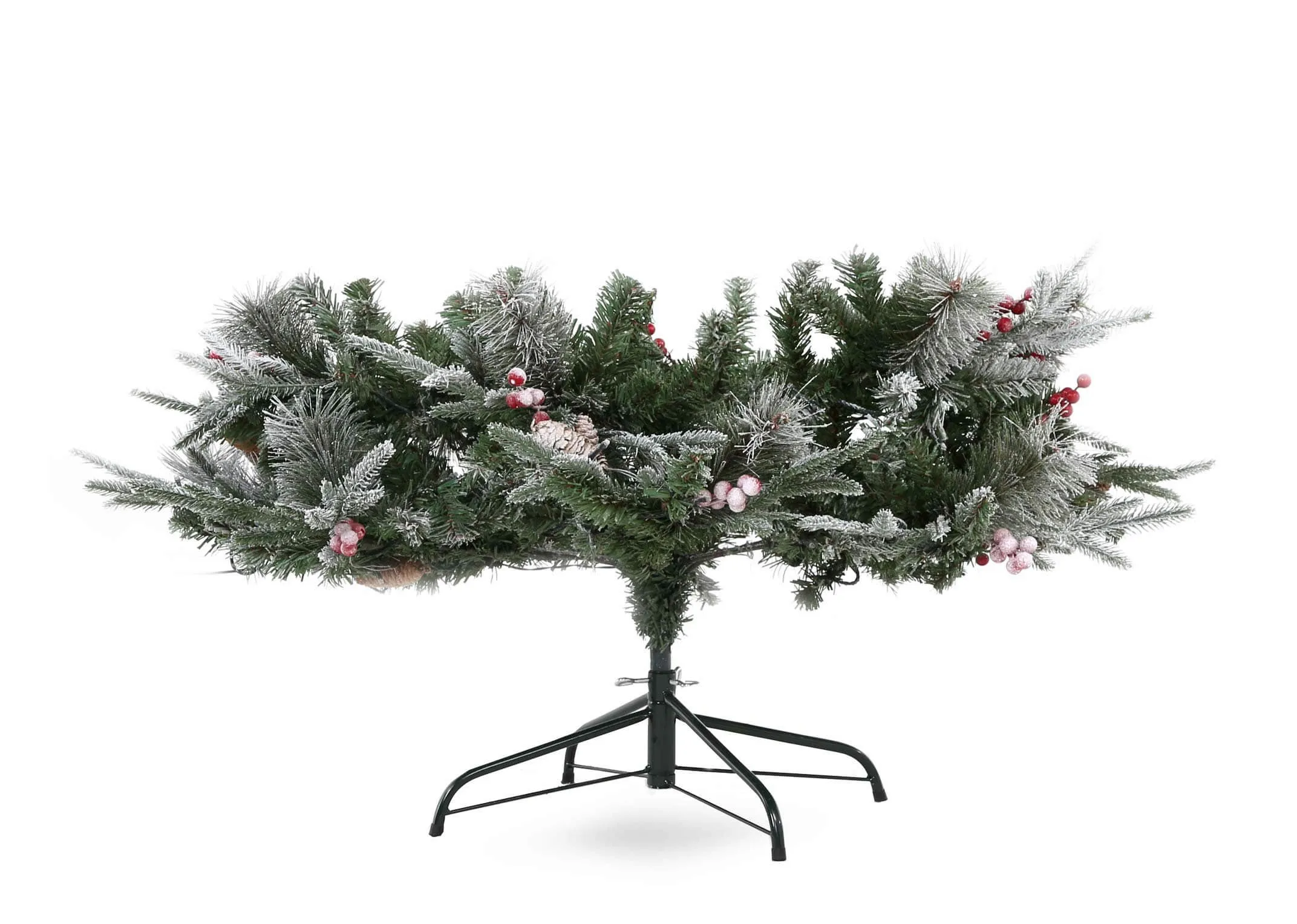 An 8ft pre-lit Christmas tree with snow branches from EZ Living Furniture's Vermont range. Closeup view of base build