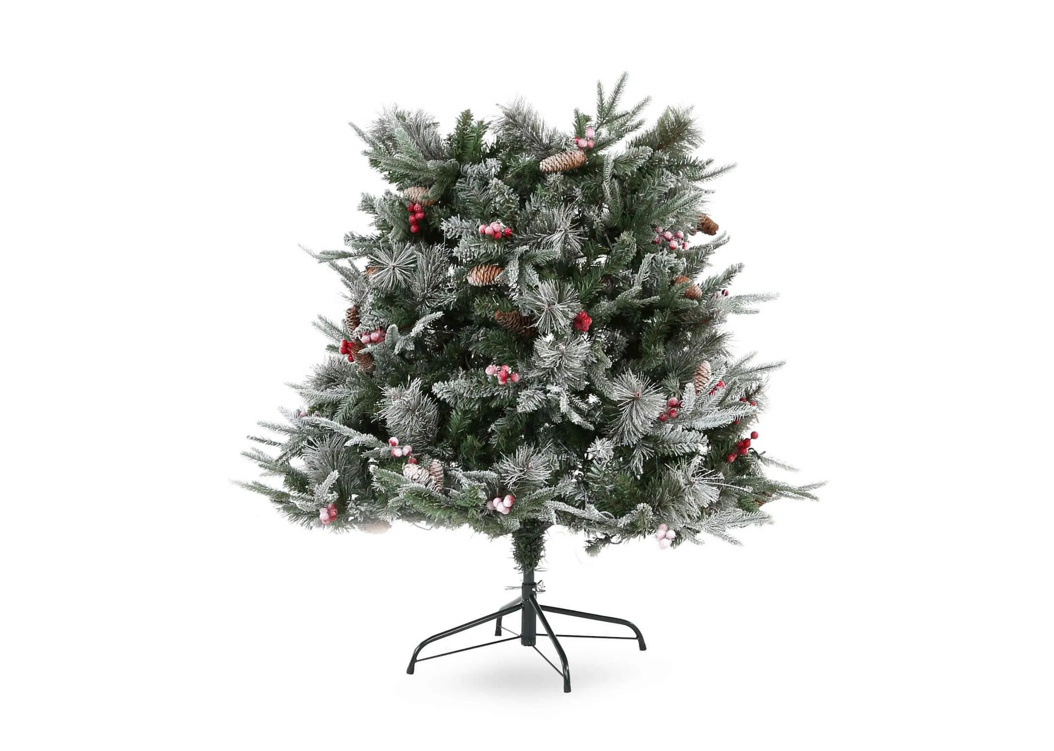 An 8ft pre-lit Christmas tree with snow branches from EZ Living Furniture's Vermont range. Front view of branch build