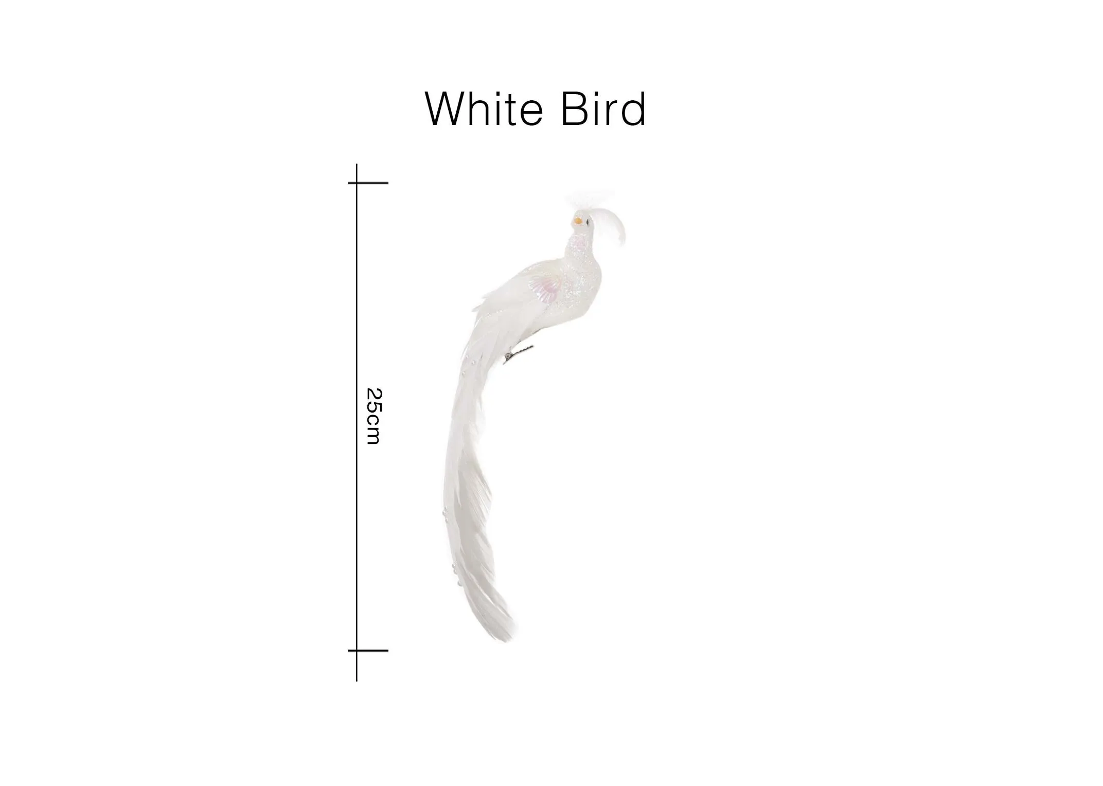 A dimension image of the White Bird Christmas Decoration showing 25cm (Length)