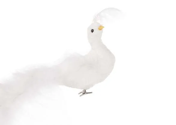 White Bird Christmas Decoration in closeup image of the bird