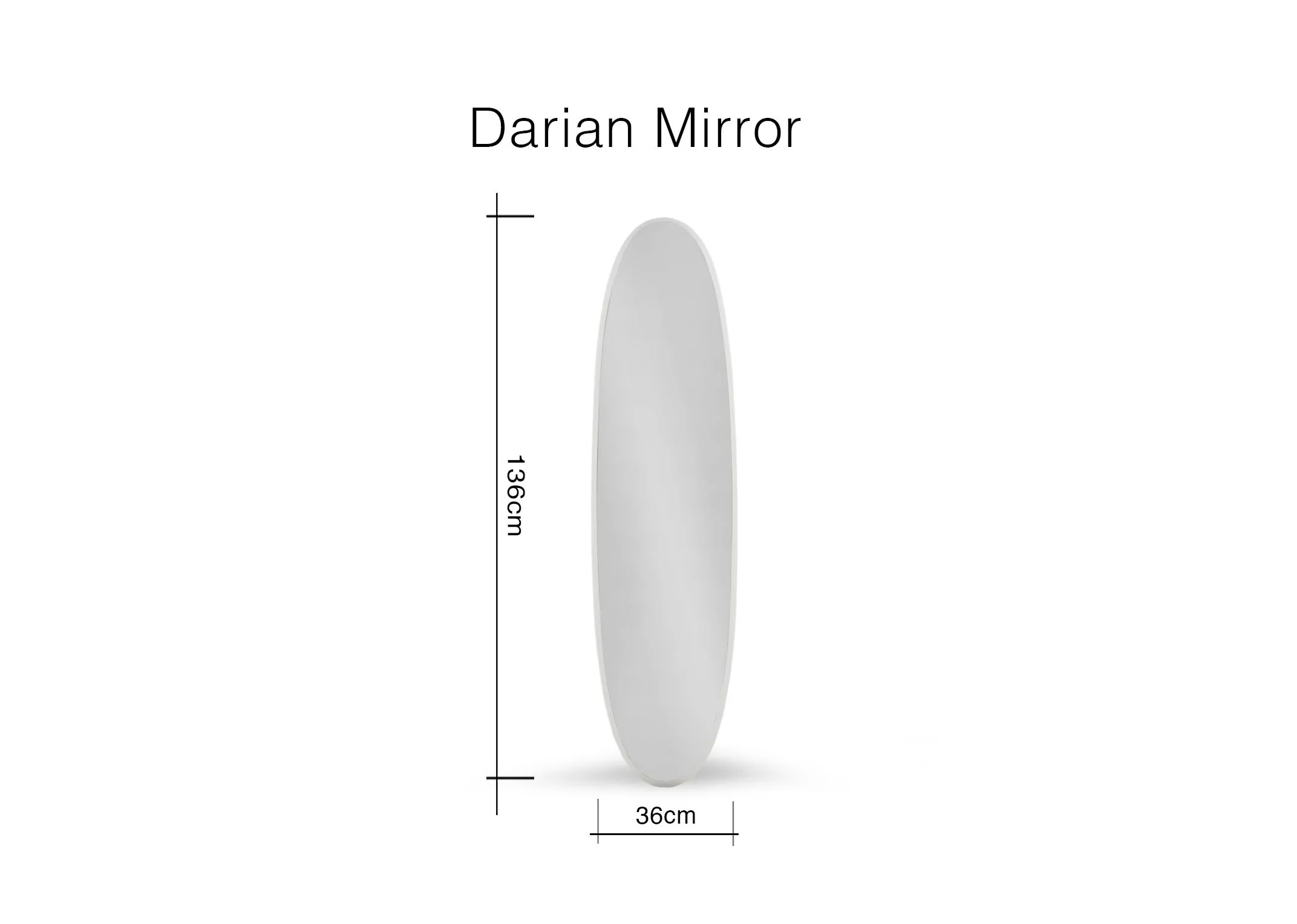 A dimension image for the medium Darian mirror 136cm (Height) x 36cm (Width)