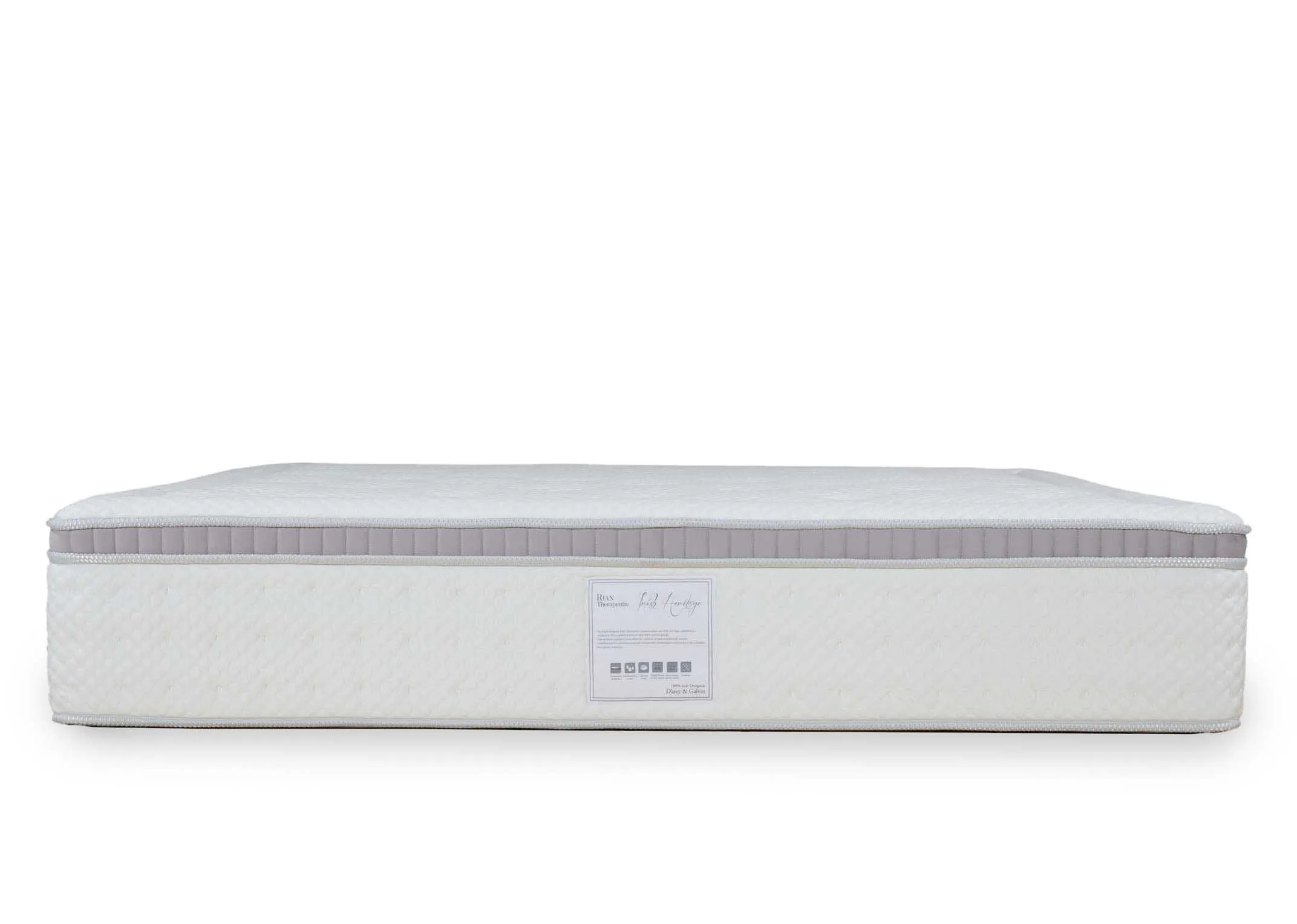 A Double 4ft6 pocket spring mattress from the Rian Therapeutic range. End view of mattress shows width