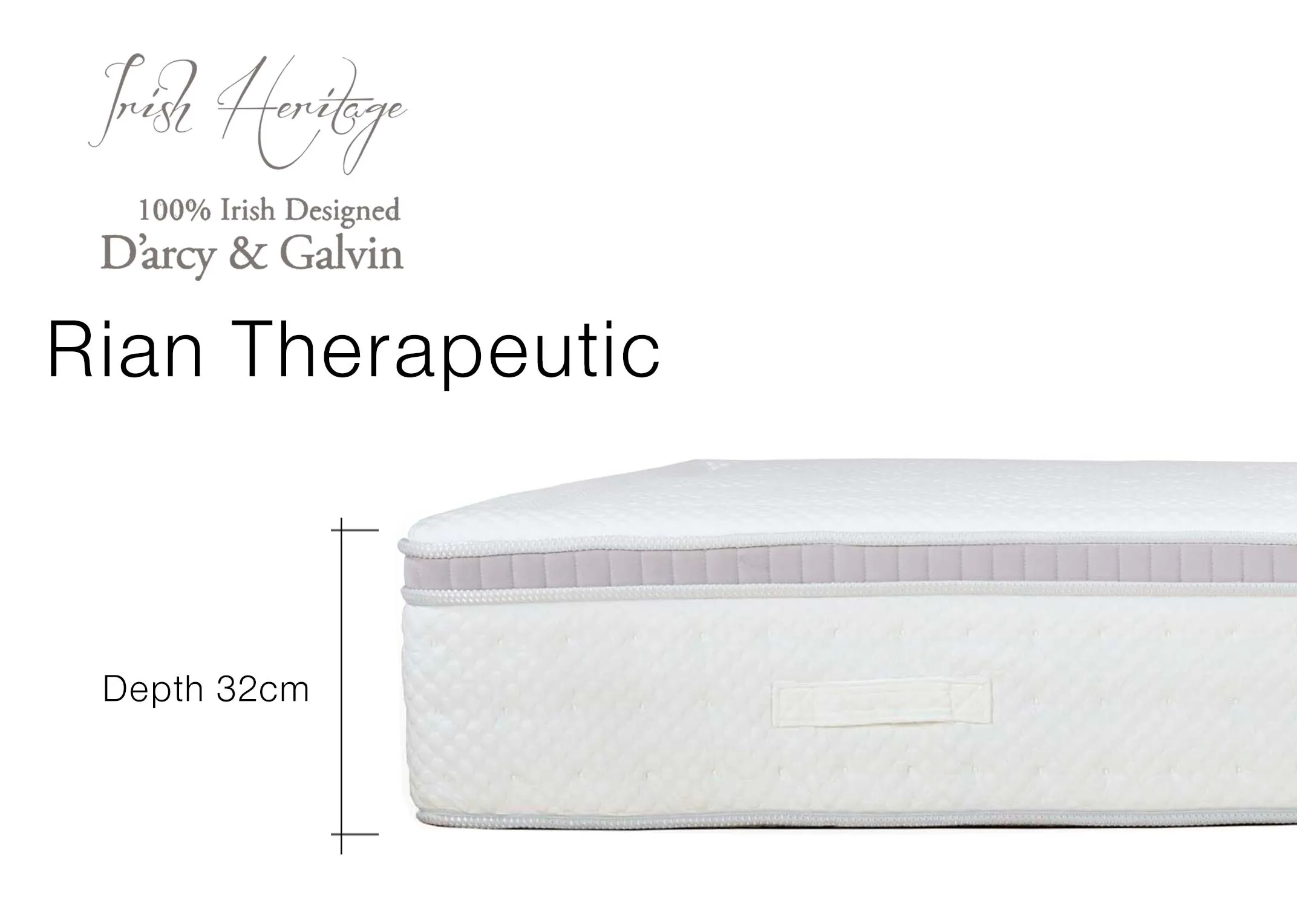 A dimension image of the Rian Therapeutic Mattress with 32cm (depth)
