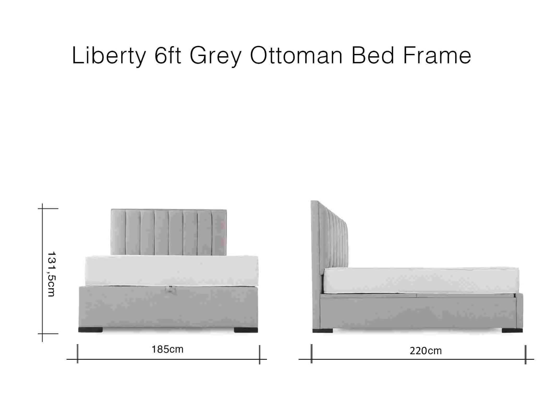 A dimension image for the 6ft Super King Liberty Bed Frame 185cm (Width) x 220cm (Length) x 131.5cm (Height)  