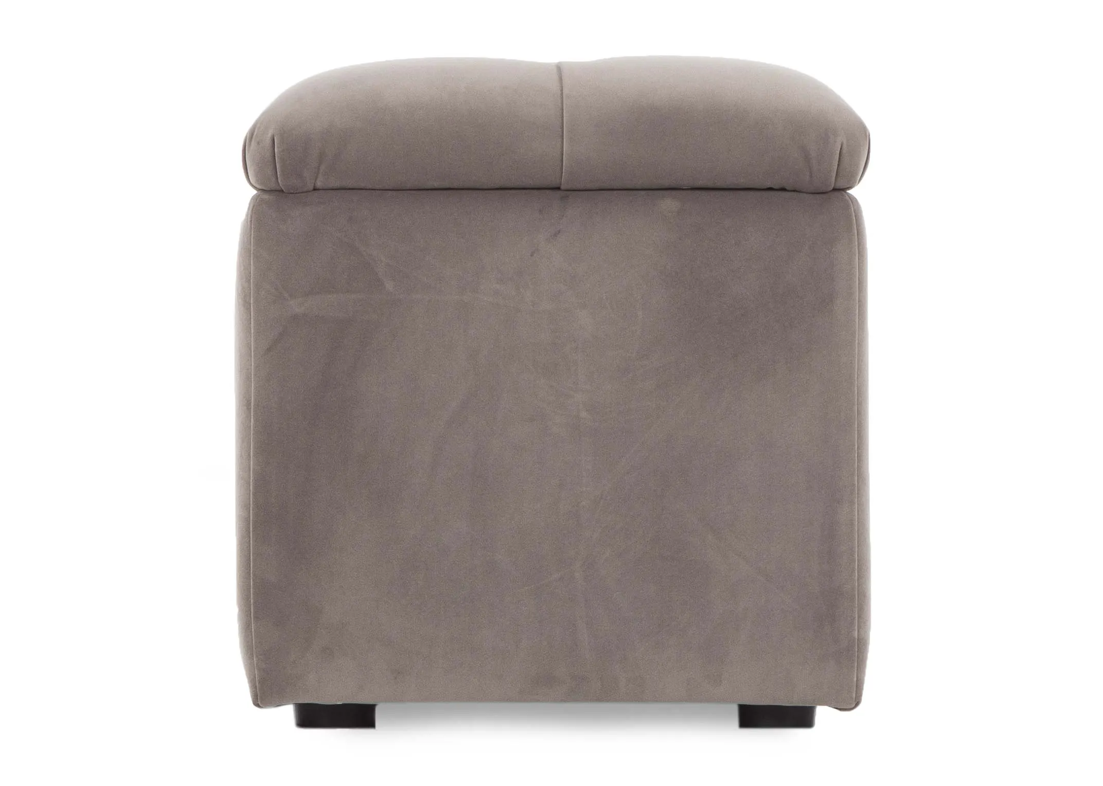 A taupe velvet blanket box with button detail lid/seat from EZ Living Furniture's Majestic range. Side view shows depth.