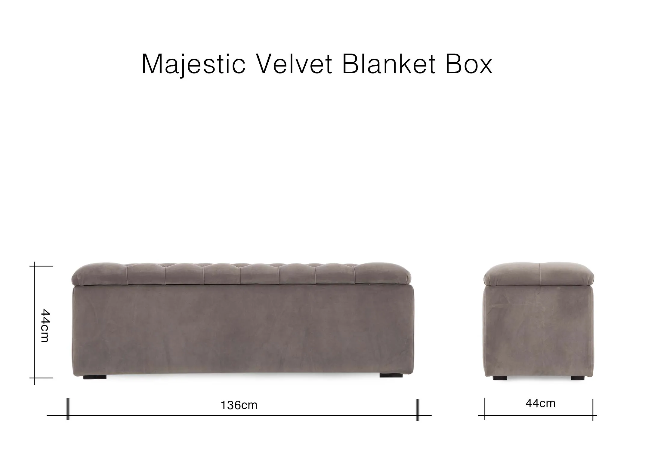 A dimension image of the Majestic Blanket Box with 136cm (Length) x 44cm (Depth) x 44cm (Height)
