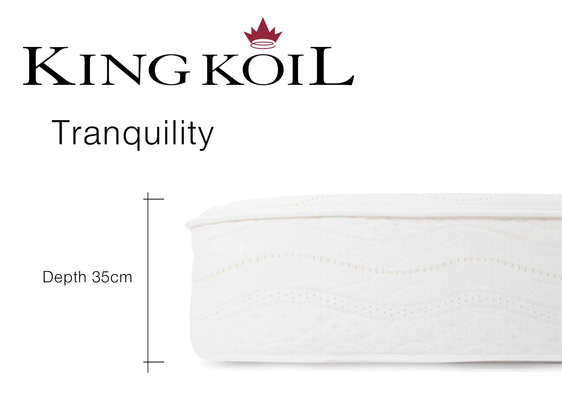 A dimension image of the Tranquility Mattress showing 35cm (depth)