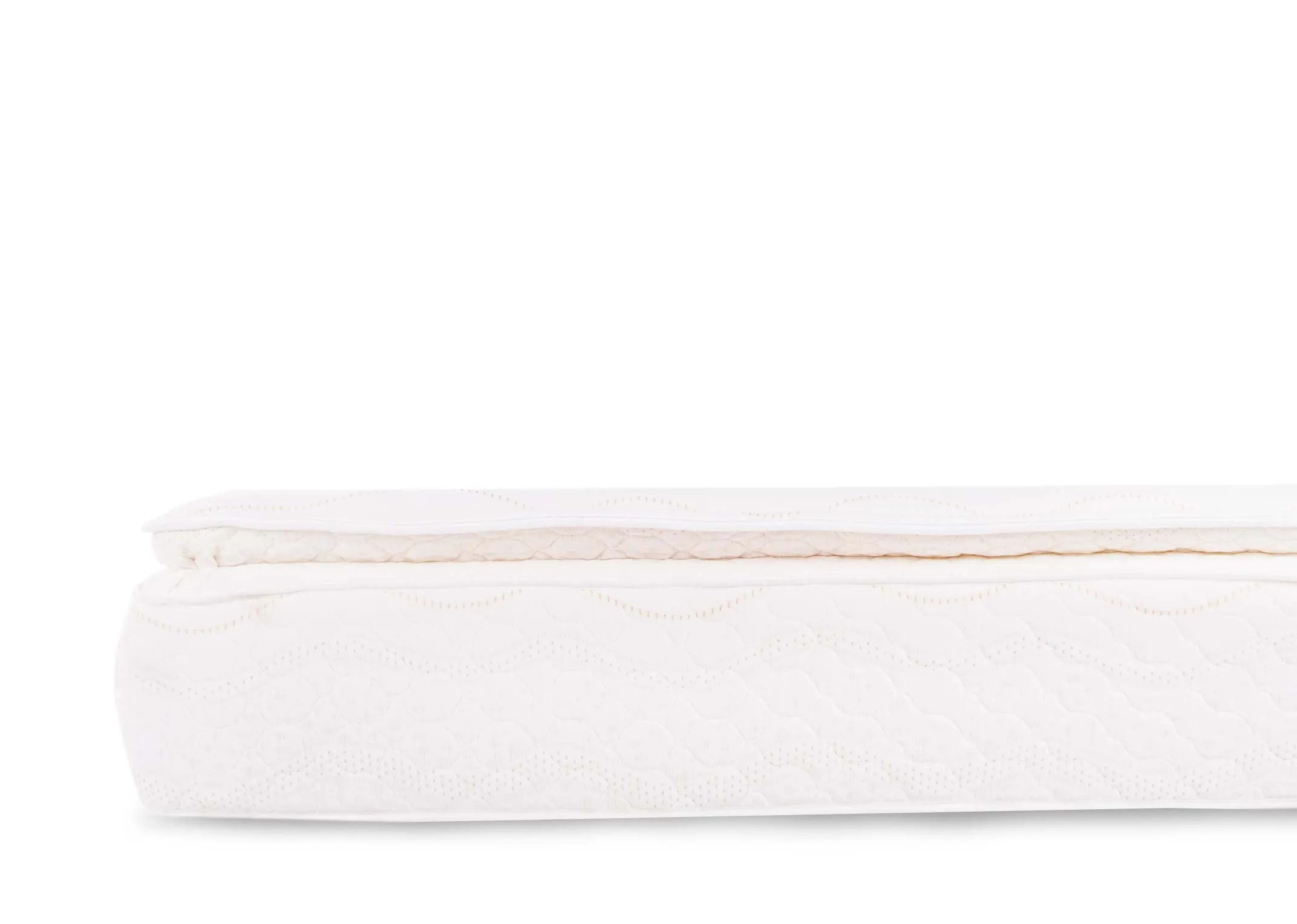 A small double 4ft pocket spring mattress from EZ Living Furniture's Tranquility Deluxe range. Side view of depth