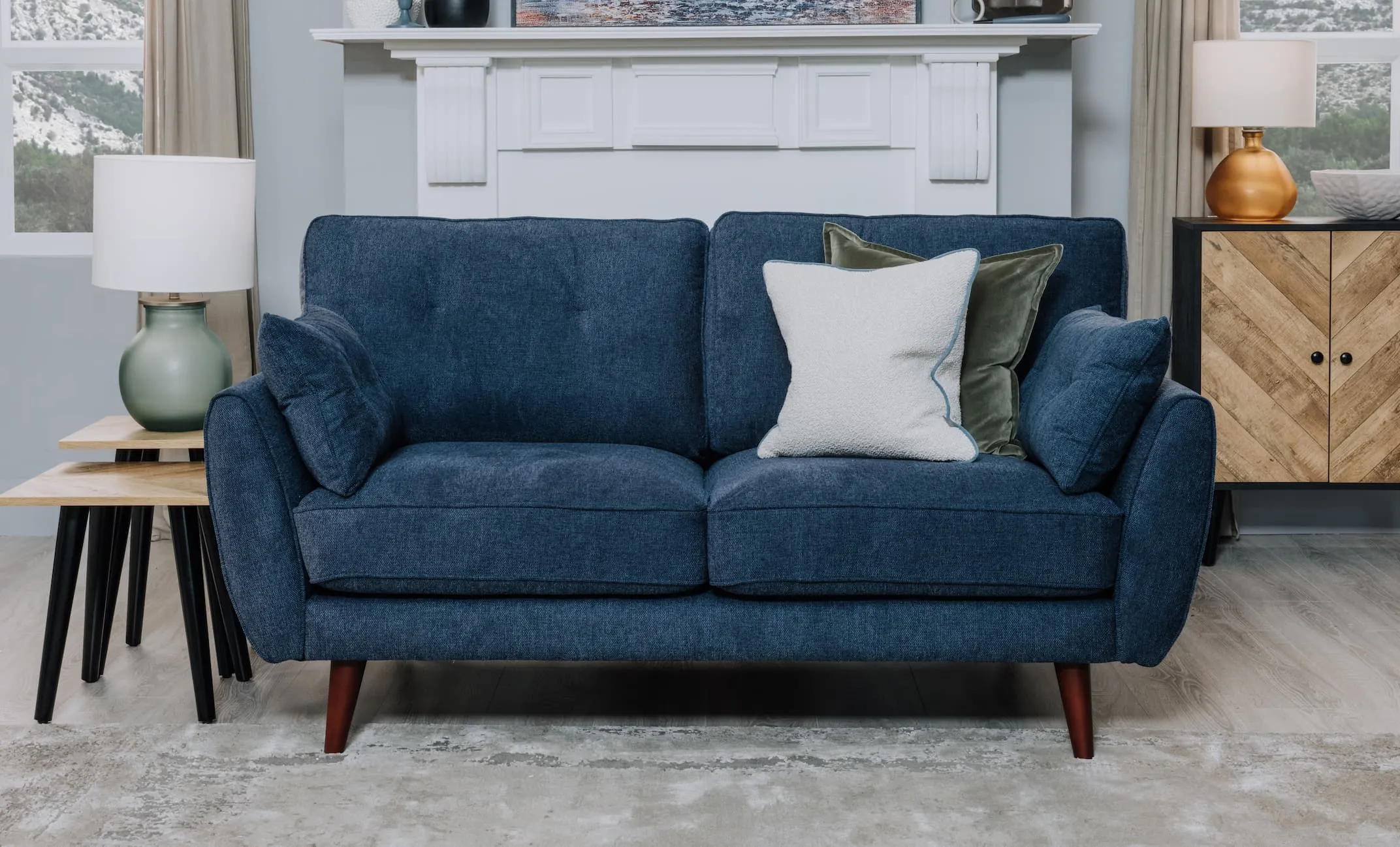 2 Seater Navy Fabric Sofa - Caoimhe