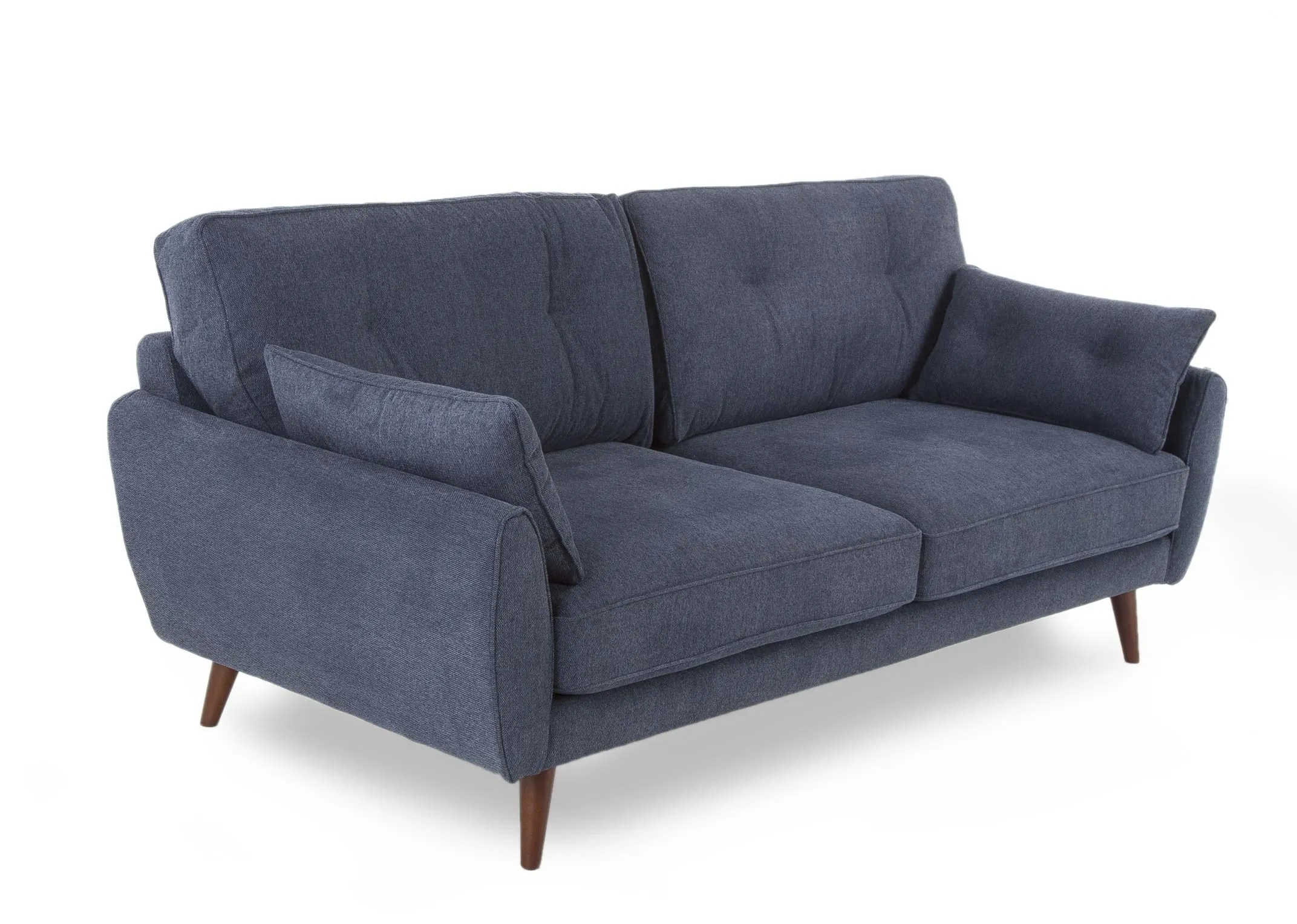 Caoimhe 3 Seater Navy Fabric Sofa in a power image showing navy fabric and dark wood feet