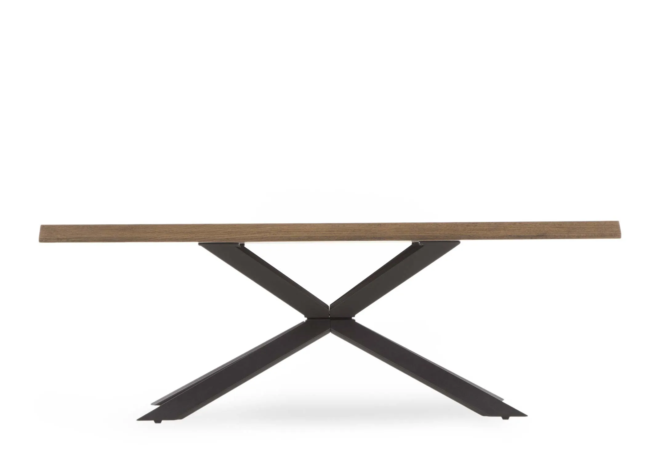 A smoked oak coffee table with black metal legs from EZ Living Furnitures Arno range. Front view.