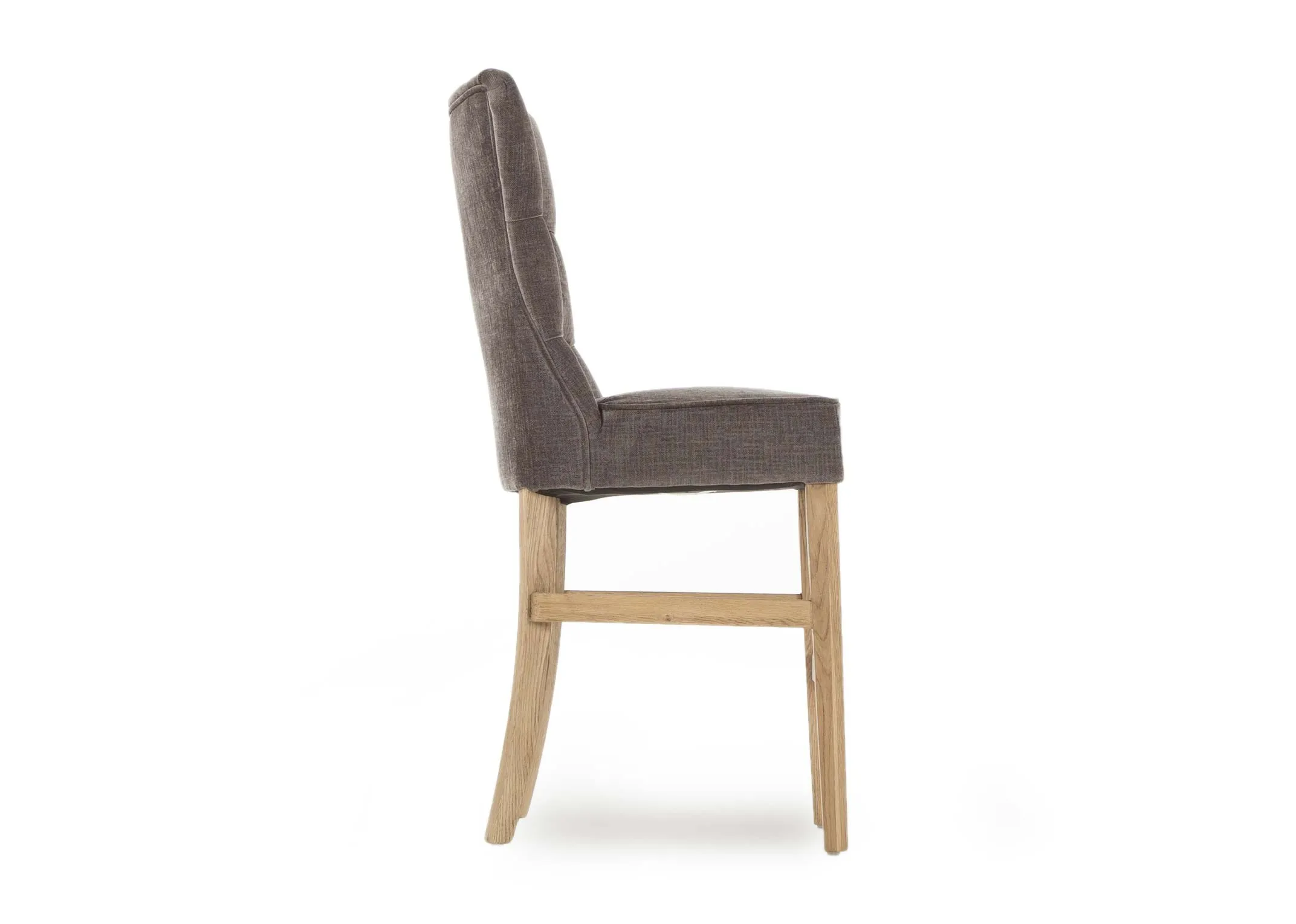 A counter stool with grey fabric & light oak legs from EZ Living Furniture's Clara range. Side view.