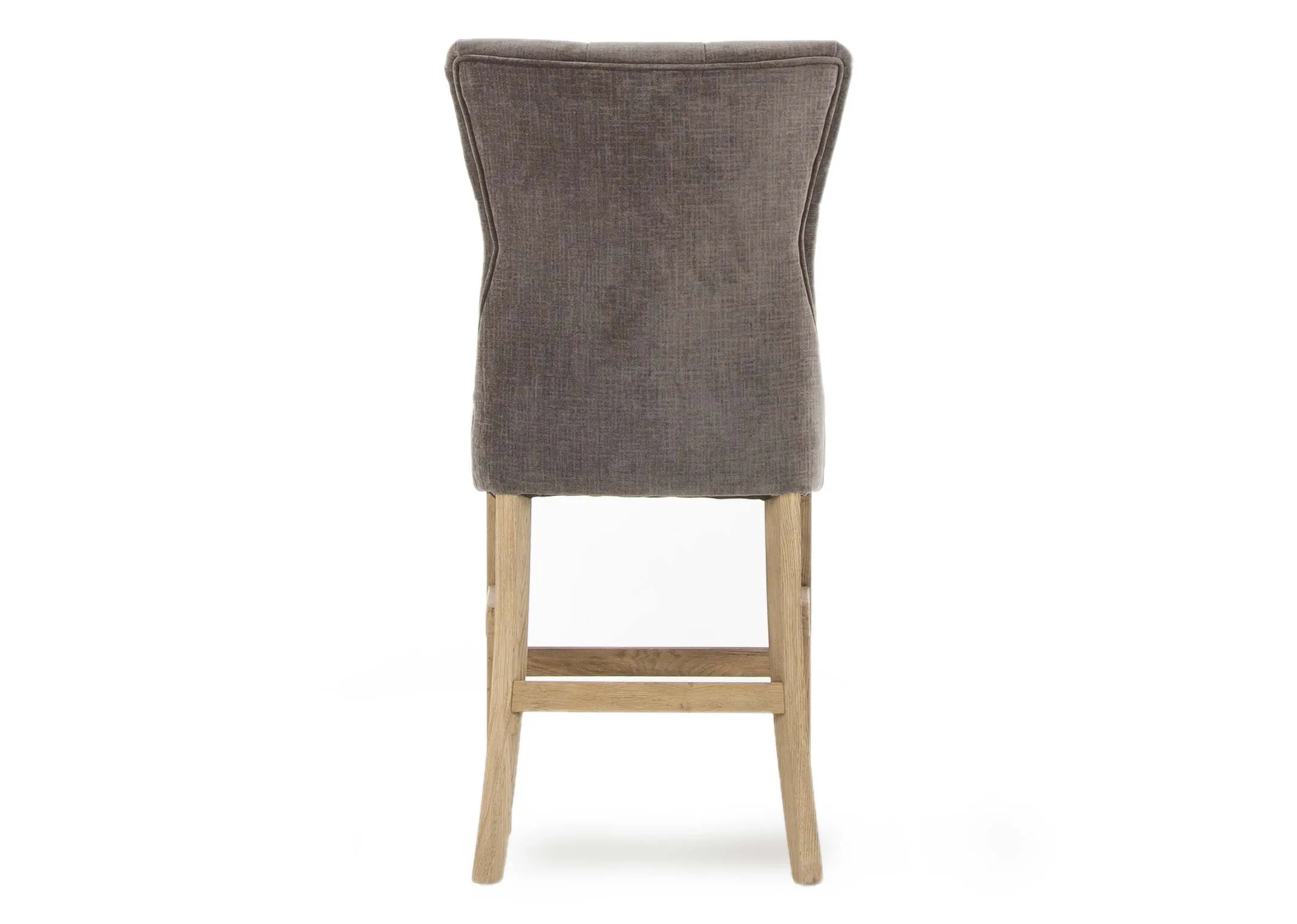 A counter stool with grey fabric & light oak legs from EZ Living Furniture's Clara range. Back view