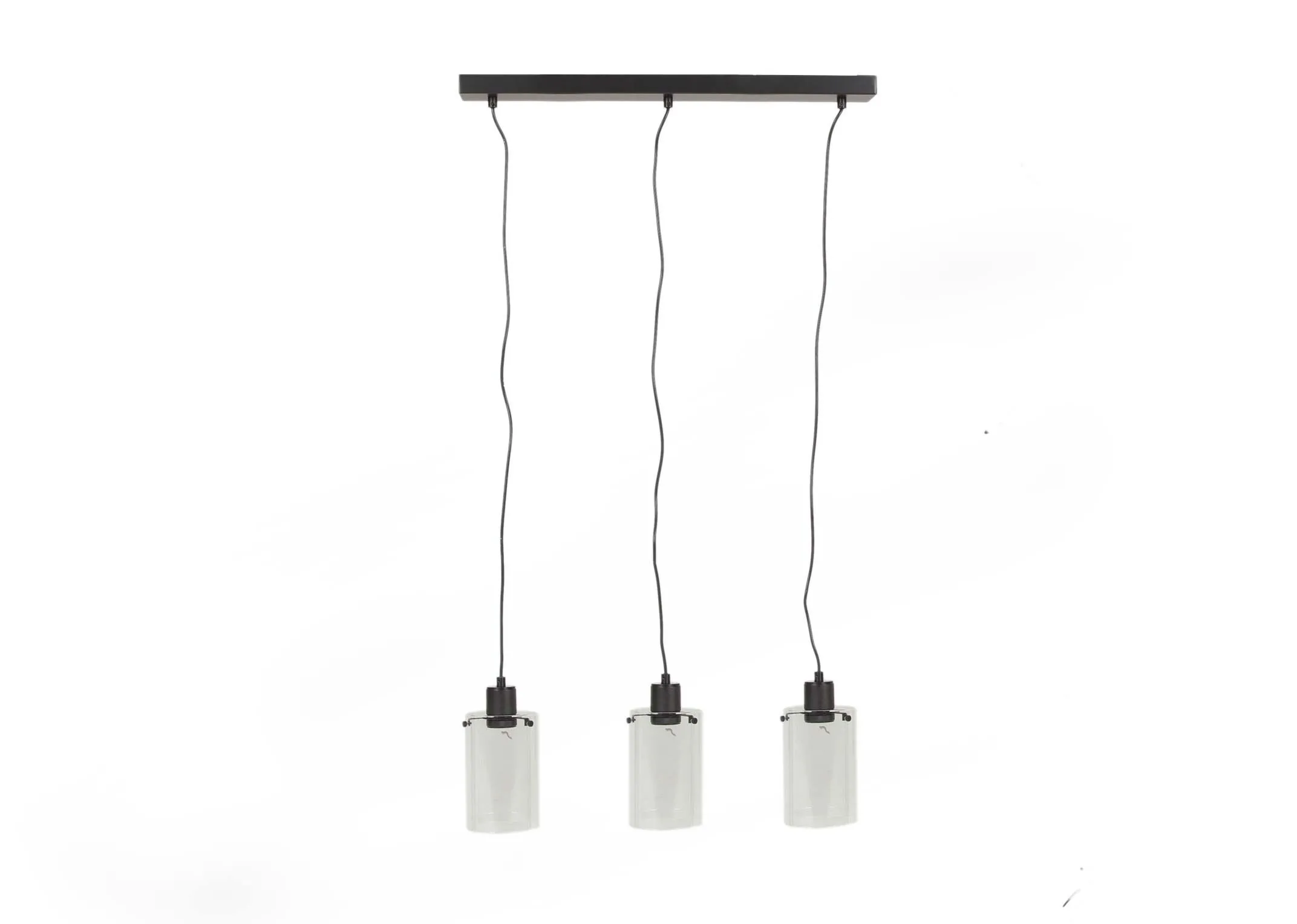 A three piece hanging ceiling light in matt black from EZ Living Furniture's Norton range. Front view.