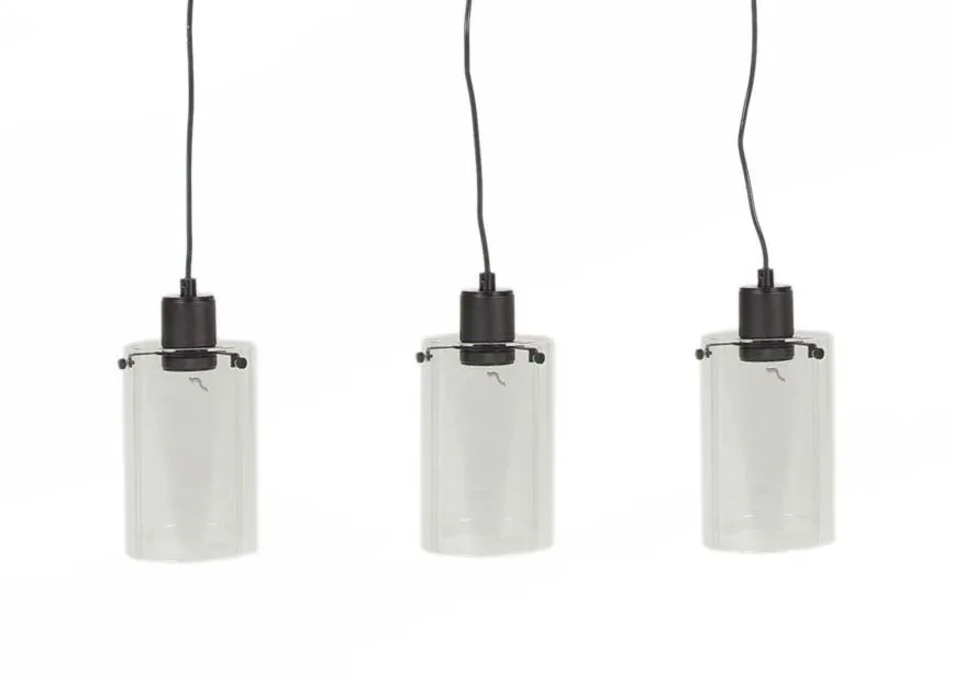 A three piece hanging ceiling light in matt black from EZ Living Furniture's Norton range. Closeup of pendants