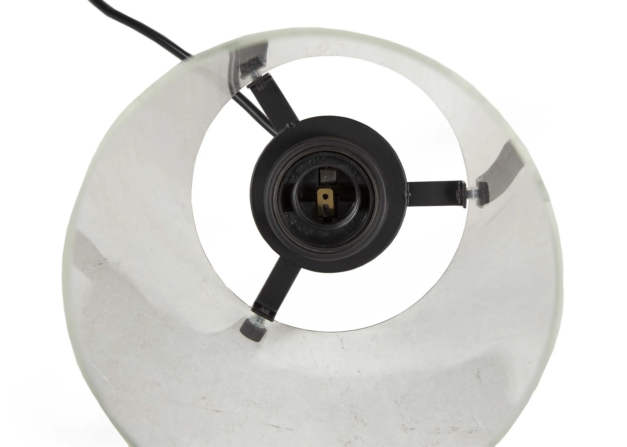 A three piece hanging ceiling light in matt black from EZ Living Furniture's Norton range. Closeup of lamp fitting