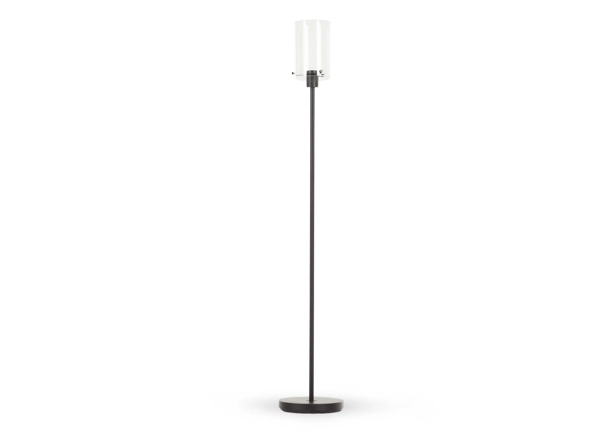 A black floor lamp with clear glass shade from EZ Living Furniture's Leanne Range. Angled view