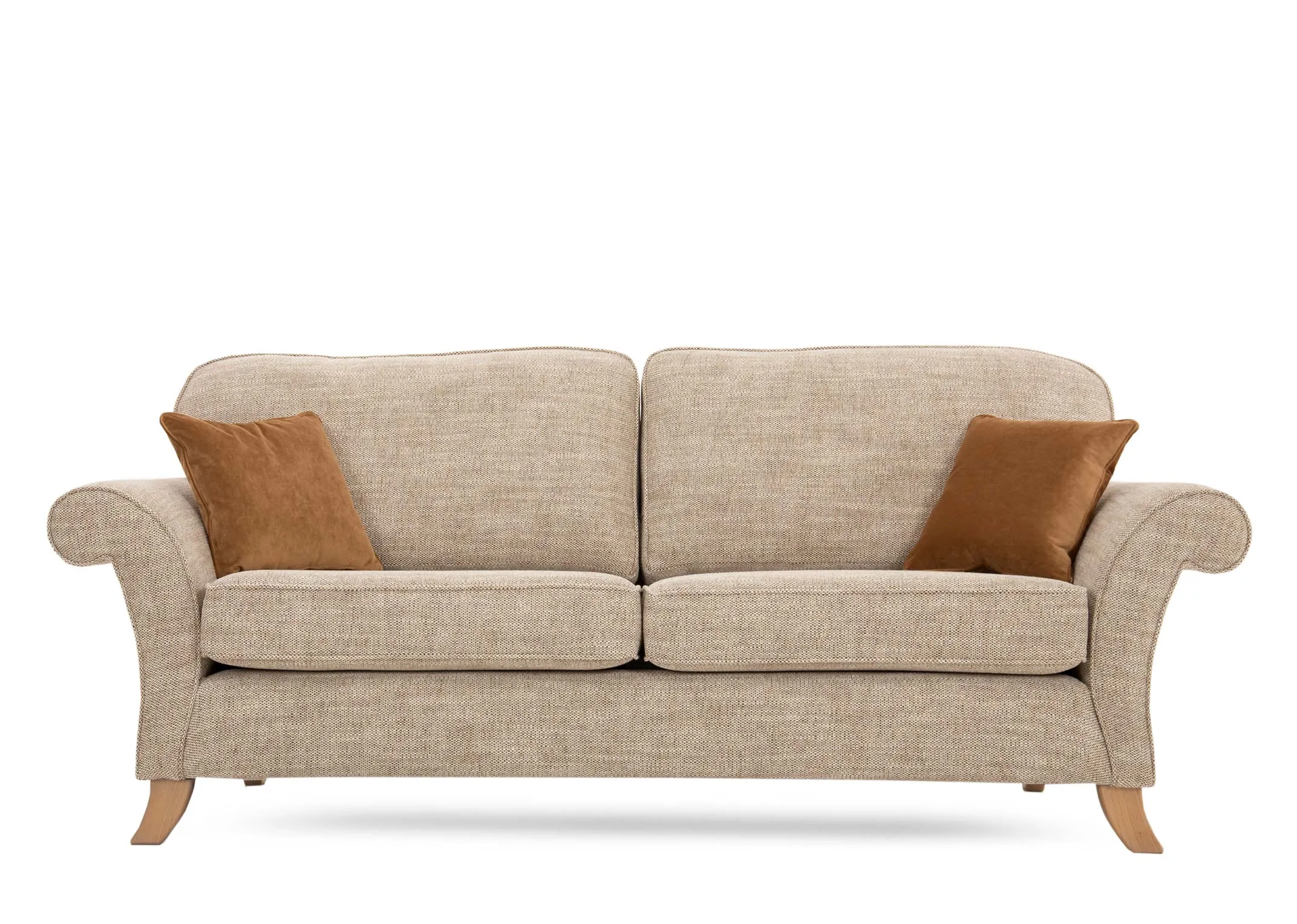 A 4 seater cream fabric sofa from EZ Livings Lauren range. Side view