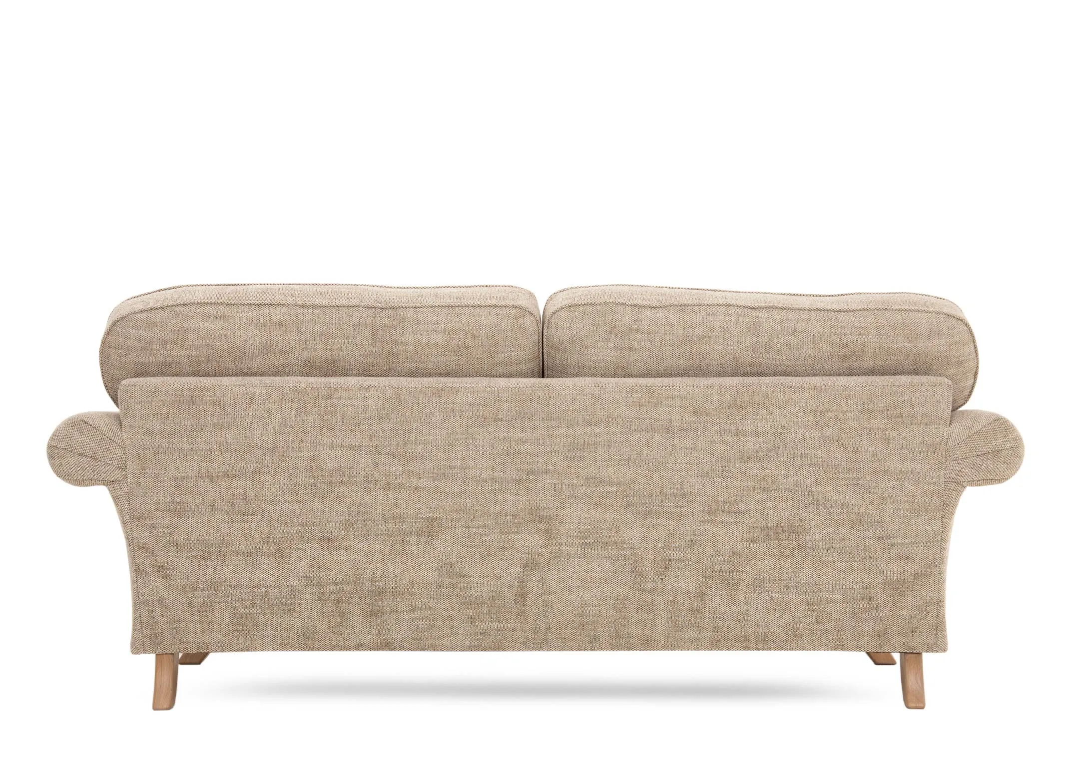 A 4 seater cream fabric sofa from EZ Livings Lauren range. Back view of wide solid frame.