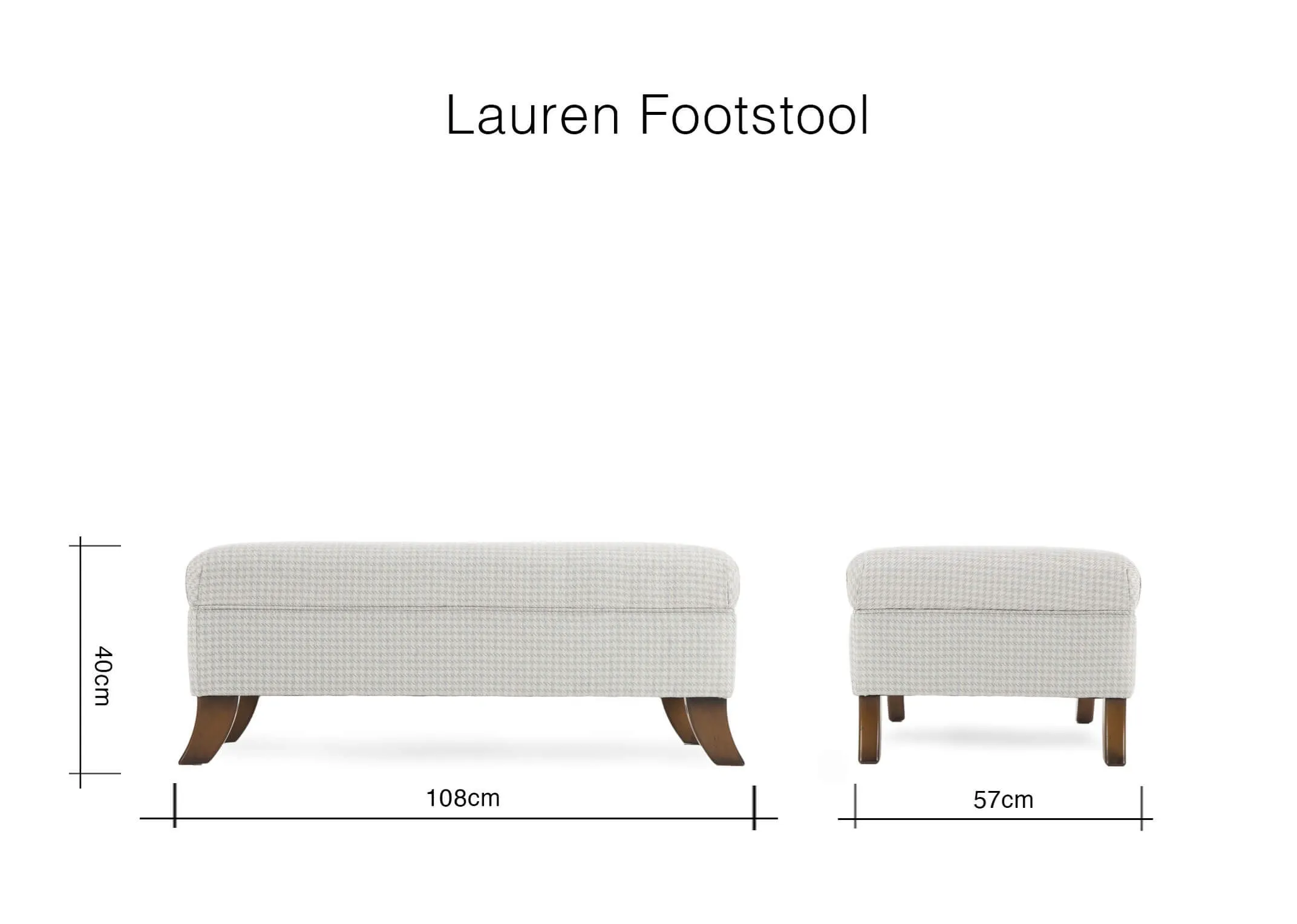 A dimension image of Lauren Grey & White Fabric Accent Footstool with 108cm (Width) x 40cm (Height) x 57cm (Depth)