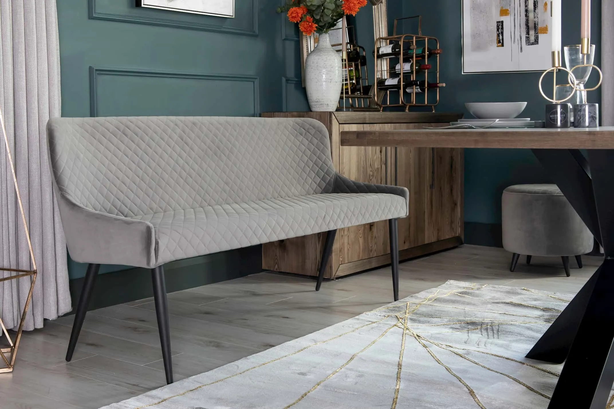 Grey Velvet Dining Bench With Back - Ottowa