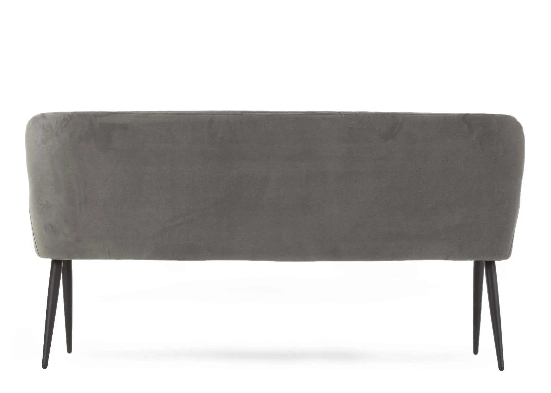 A dining bench with a back in grey velvet with black legs from ez living furniture's ottowa range. Back view