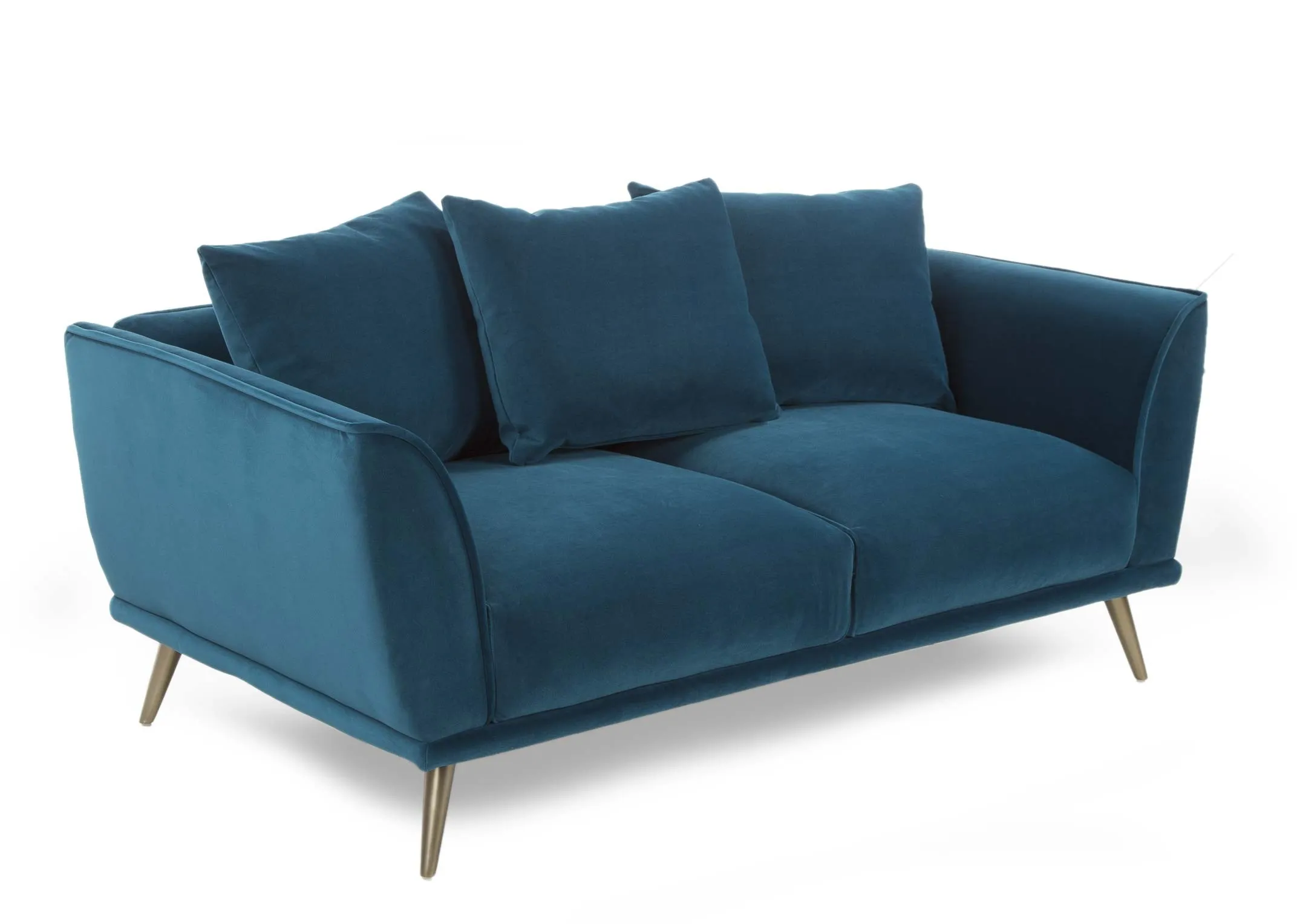 A 2 Seater Sofa in Teal Velvet from EZ Living Furniture's Katie range. Angled view.