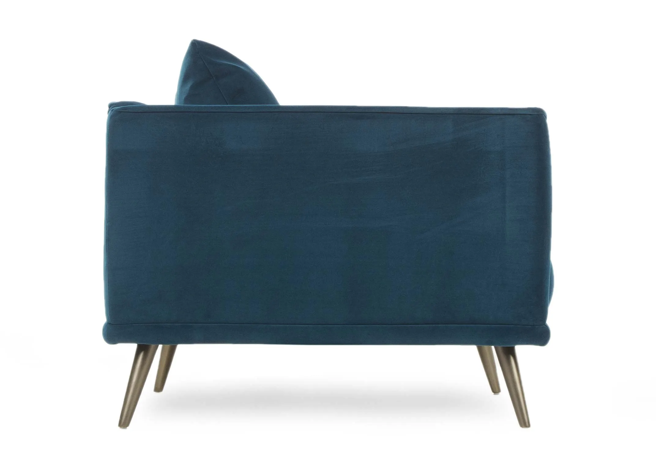 A teal velvet cuddler from ez living furniture's Katie range. Front view