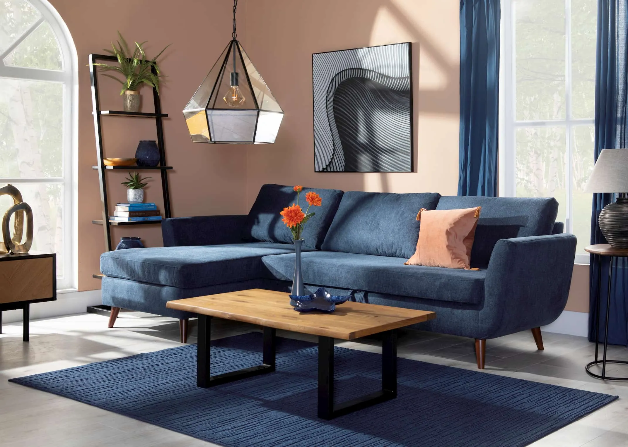 3 Seater Navy Sofa Bed RAF Corner Chaise - Sasha