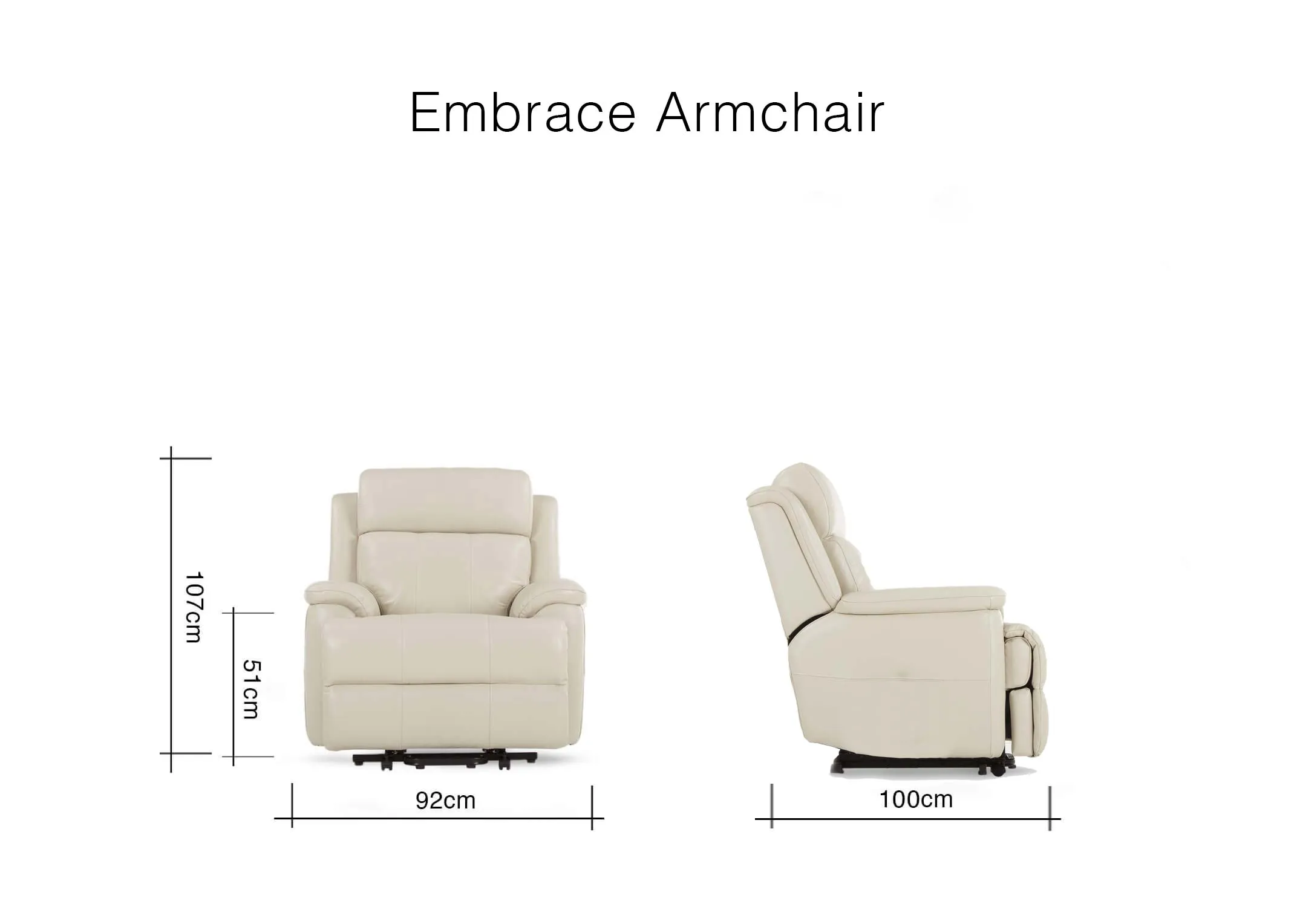 A dimension image of the Embrace Off White Leather Armchair with 99cm (Width) x 102cm (depth) x 102cm (Height)