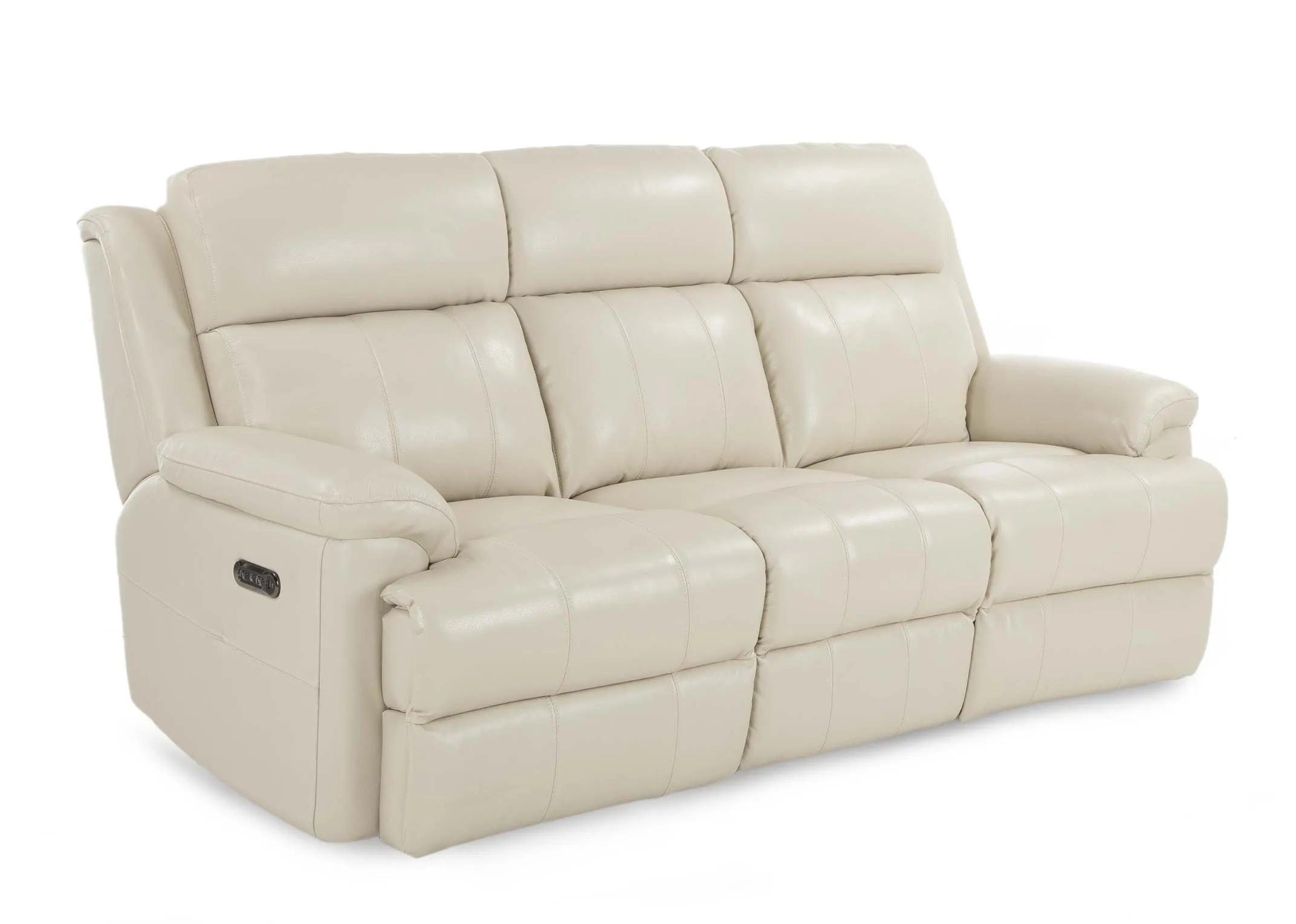 A 3 Seater power reclining sofa in white leather from EZ Living Furniture's Embrace range. Angled view.