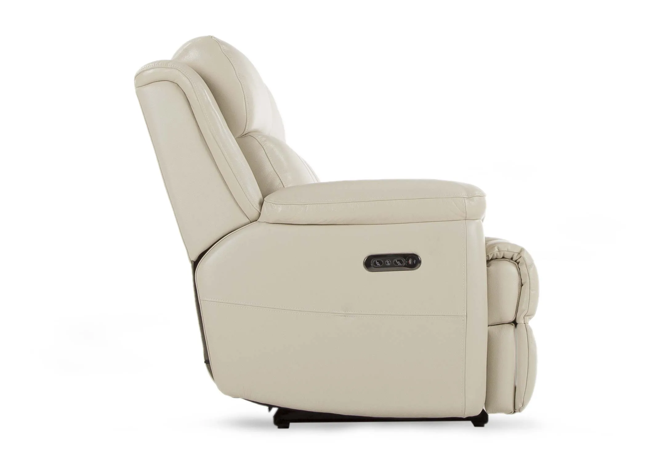 A 3 Seater power reclining sofa in white leather from EZ Living Furniture's Embrace range. Side view full recline