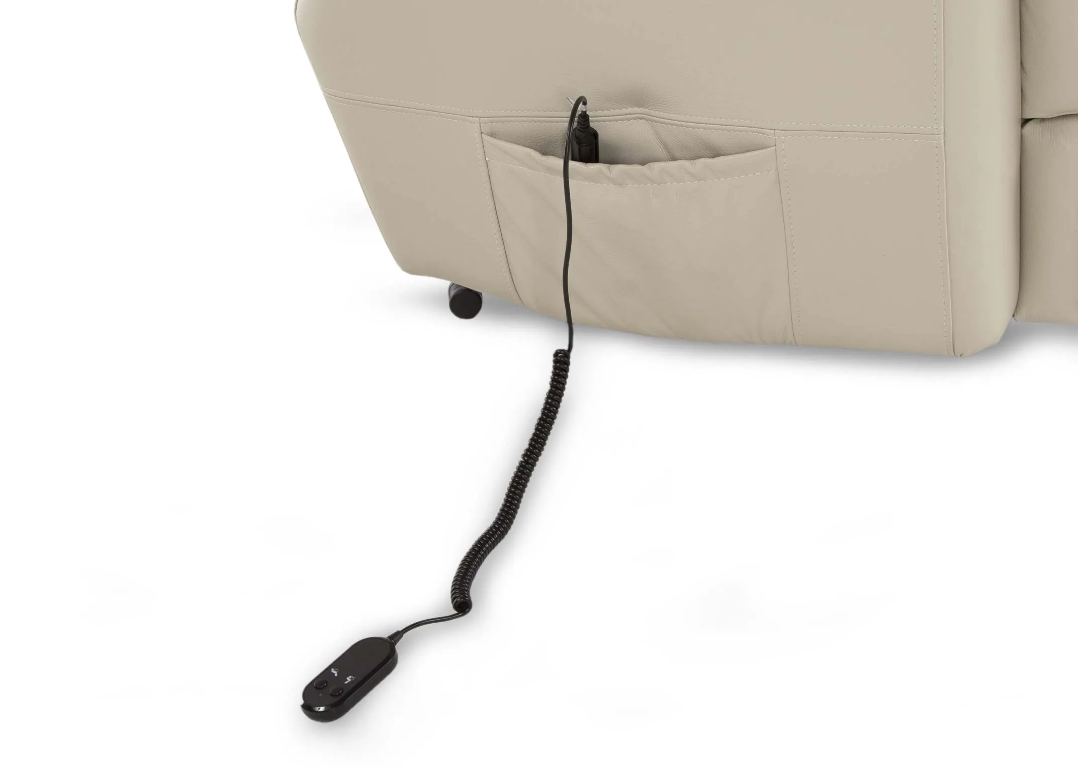 A power reclining chair with super lift functions from EZ Living Furniture's Embrace range. Closeup power functions