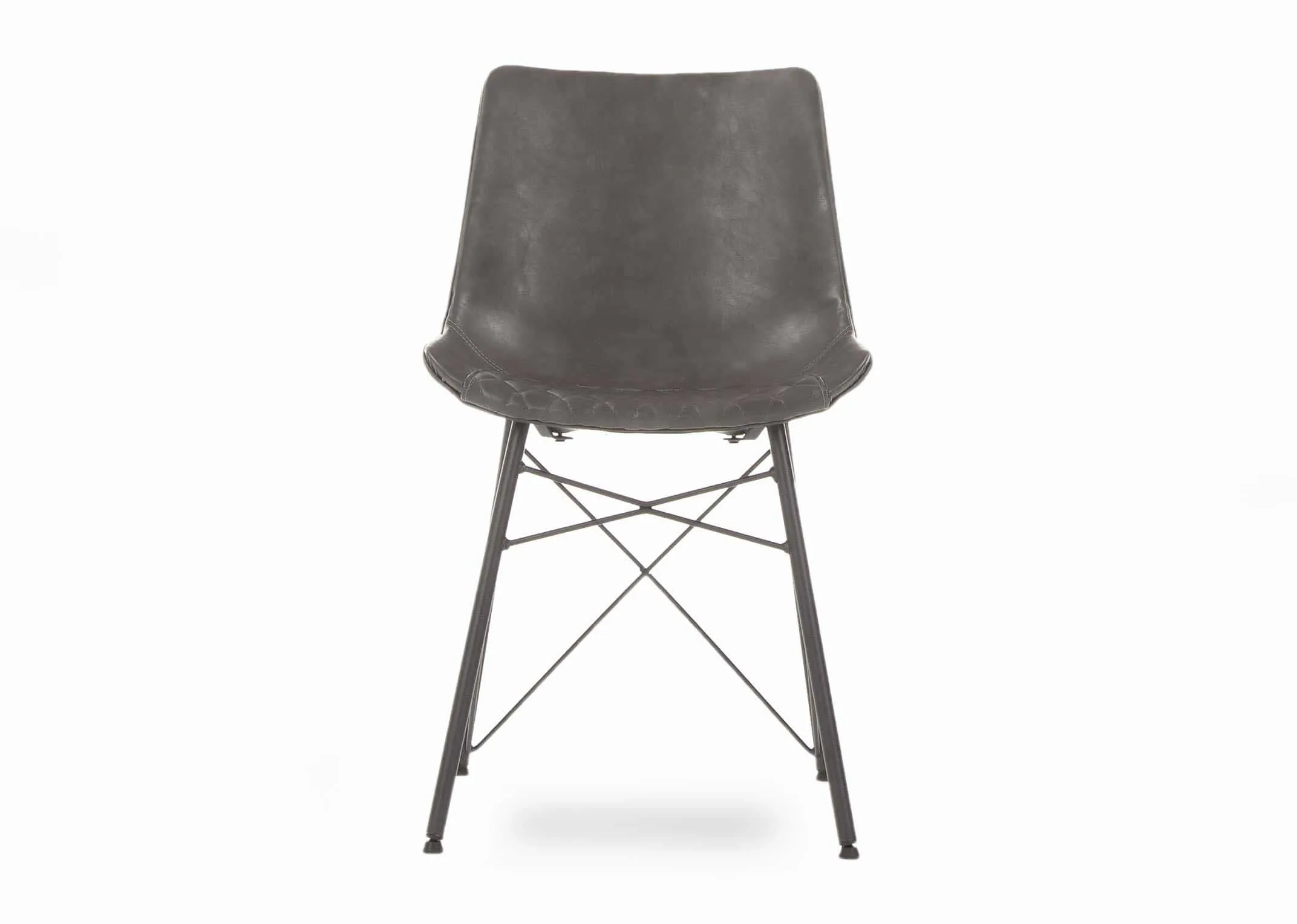 A grey faux leather dining chair with metal legs from EZ Living Furniture's Leo range. Front view with pattern seat