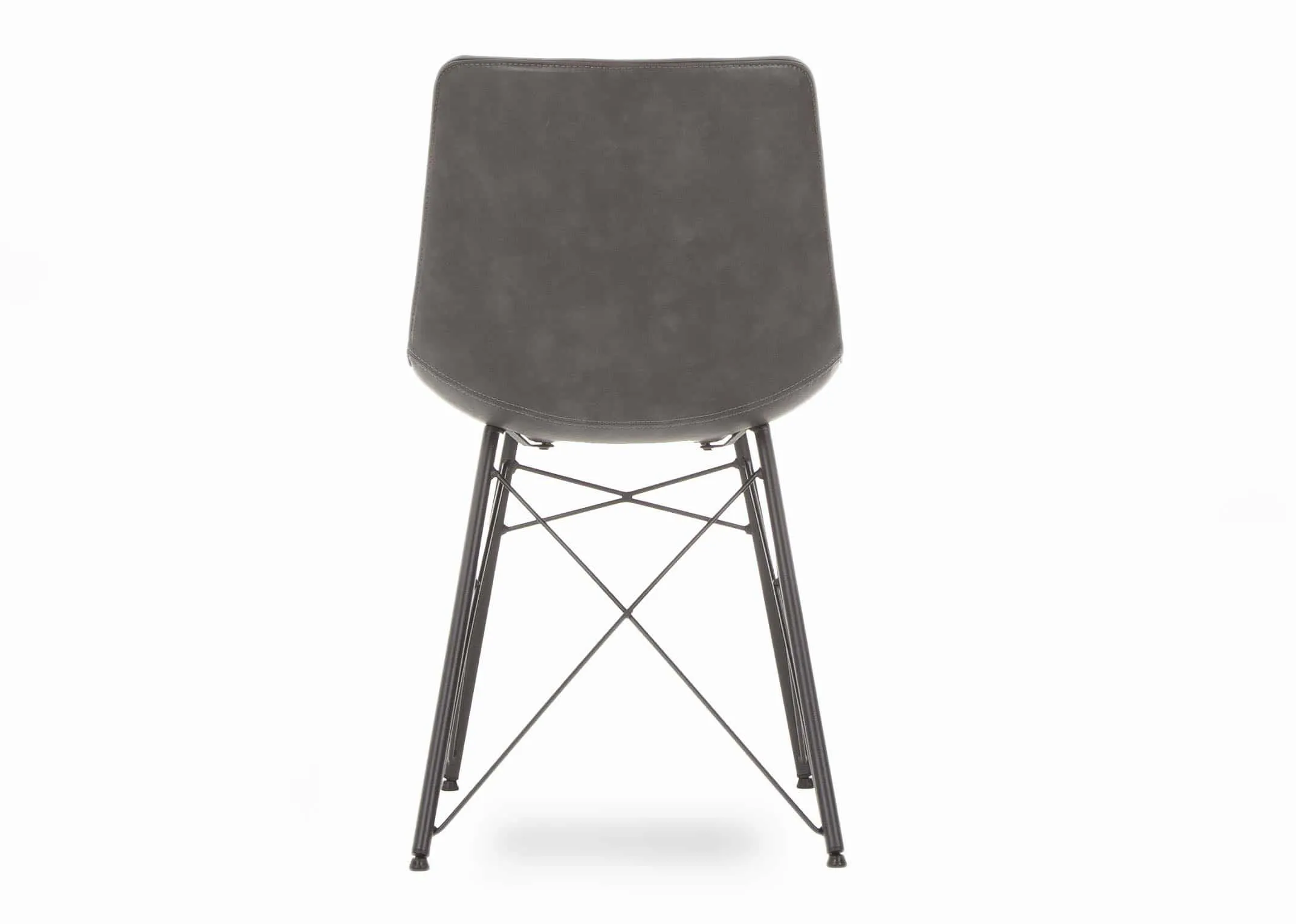 A grey faux leather dining chair with metal legs from EZ Living Furniture's Leo range. Back view