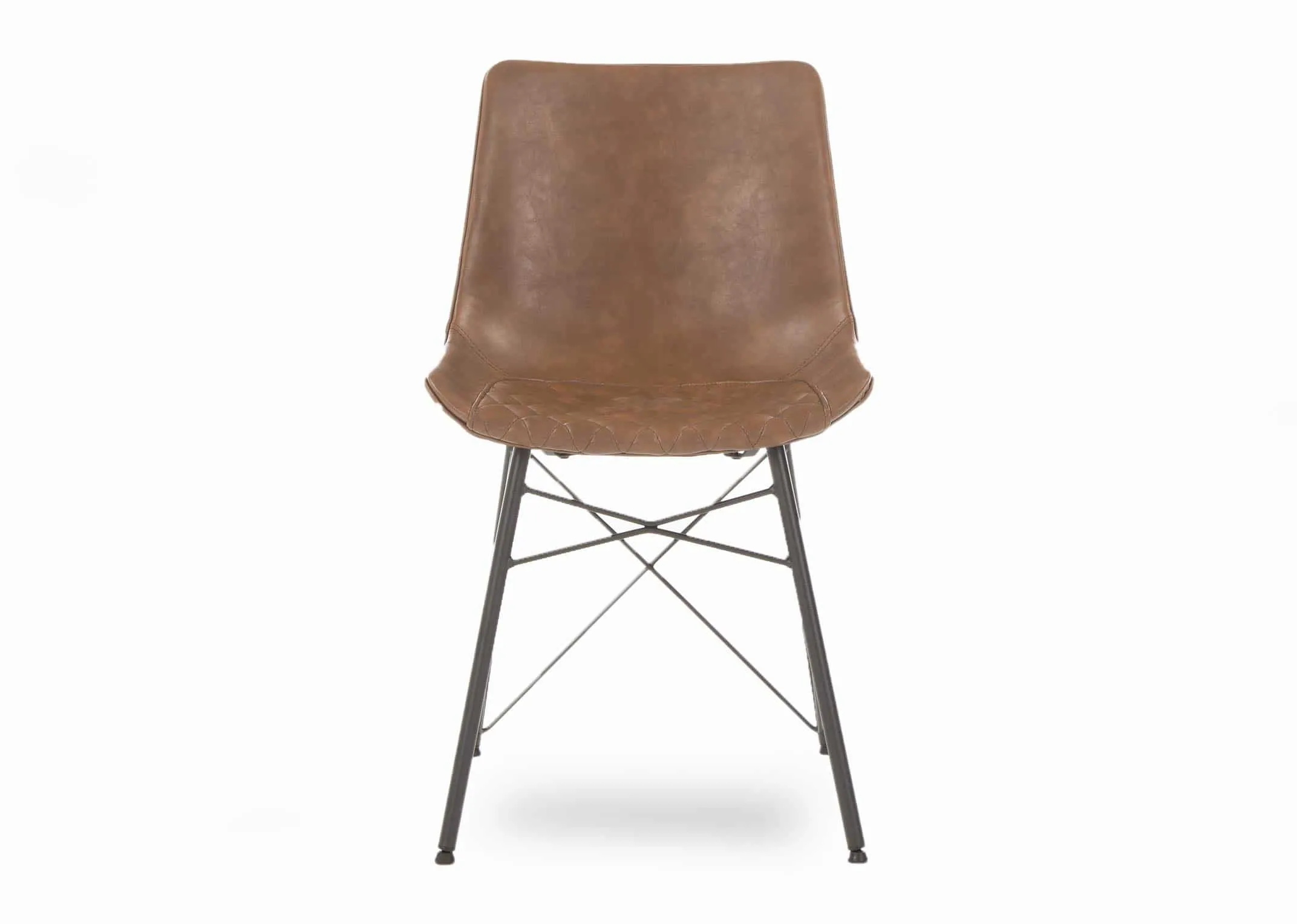 A tan brown faux leather dining chair with black metal legs from EZ Living Furniture's Leo range. Front view showing pattern 