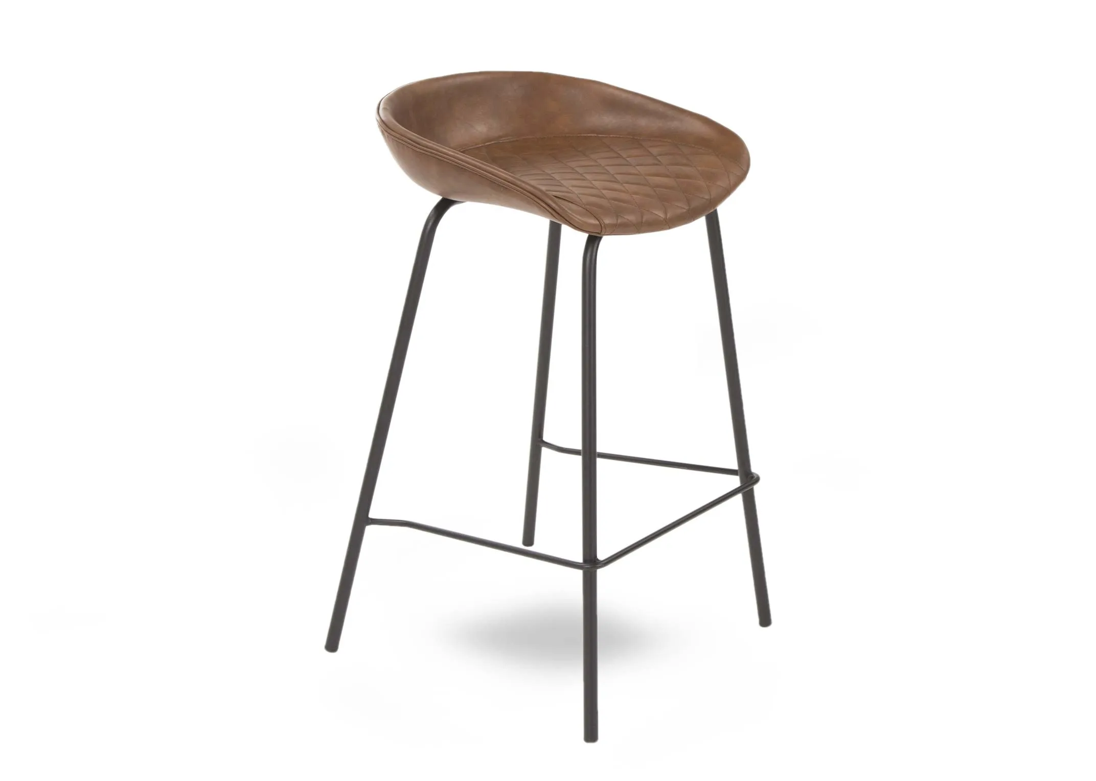 A light brown faux leather seat bar stool with metal legs from EZ Living Furniture's Jensen range. Angled view.