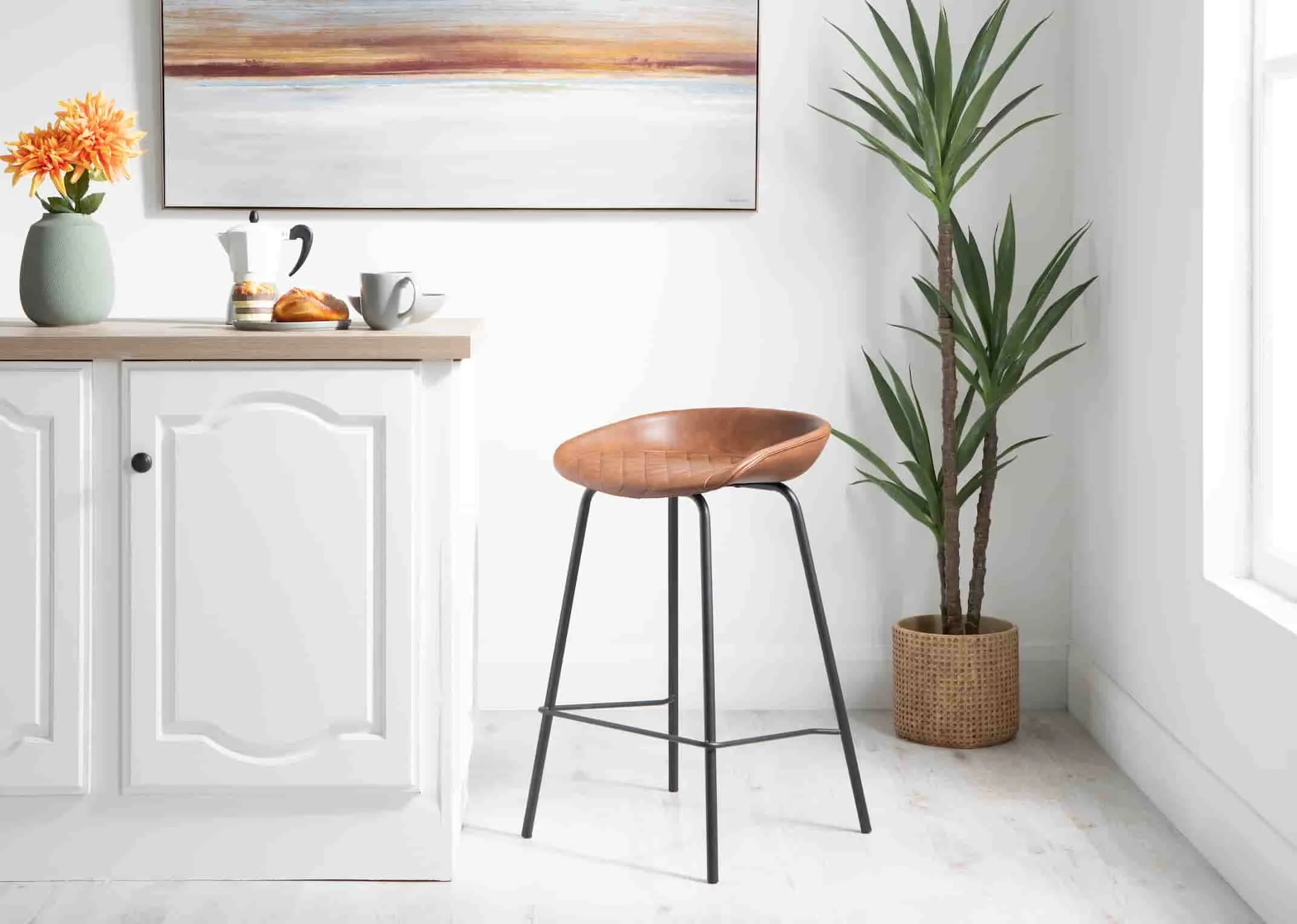 Brown Faux Leather Bar Stool - Jensen