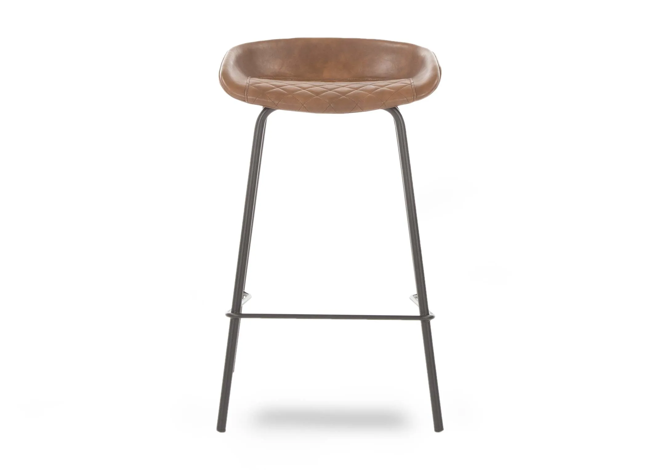 A light brown faux leather seat bar stool with metal legs from EZ Living Furniture's Jensen range. Front view