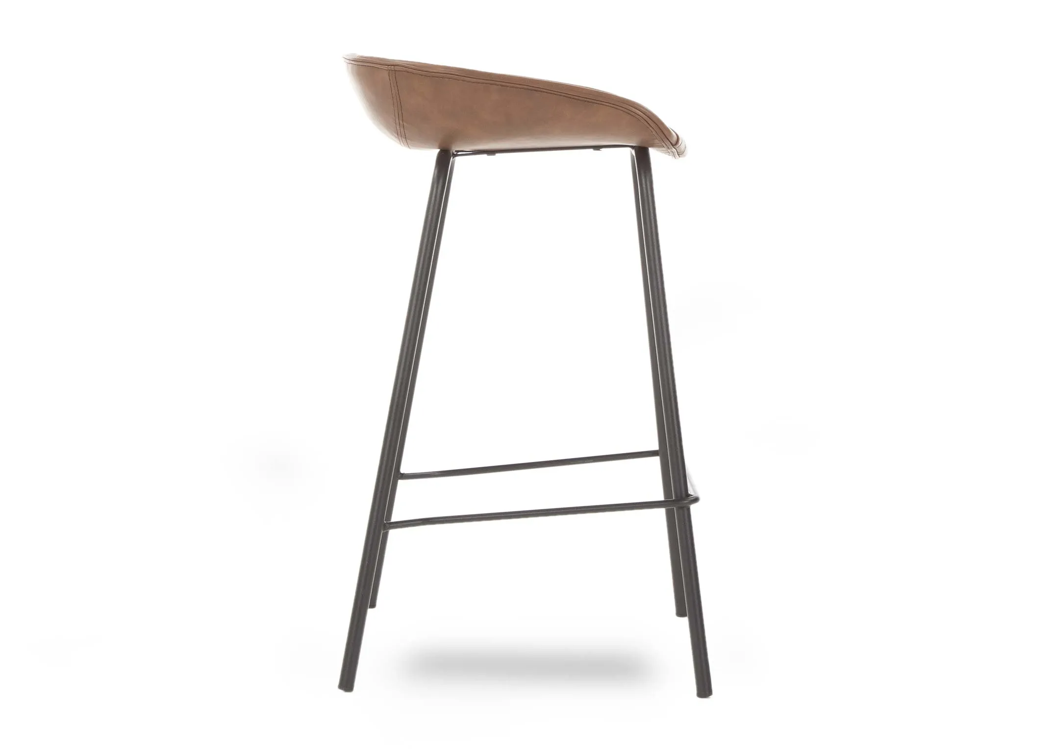 A light brown faux leather seat bar stool with metal legs from EZ Living Furniture's Jensen range. Side view