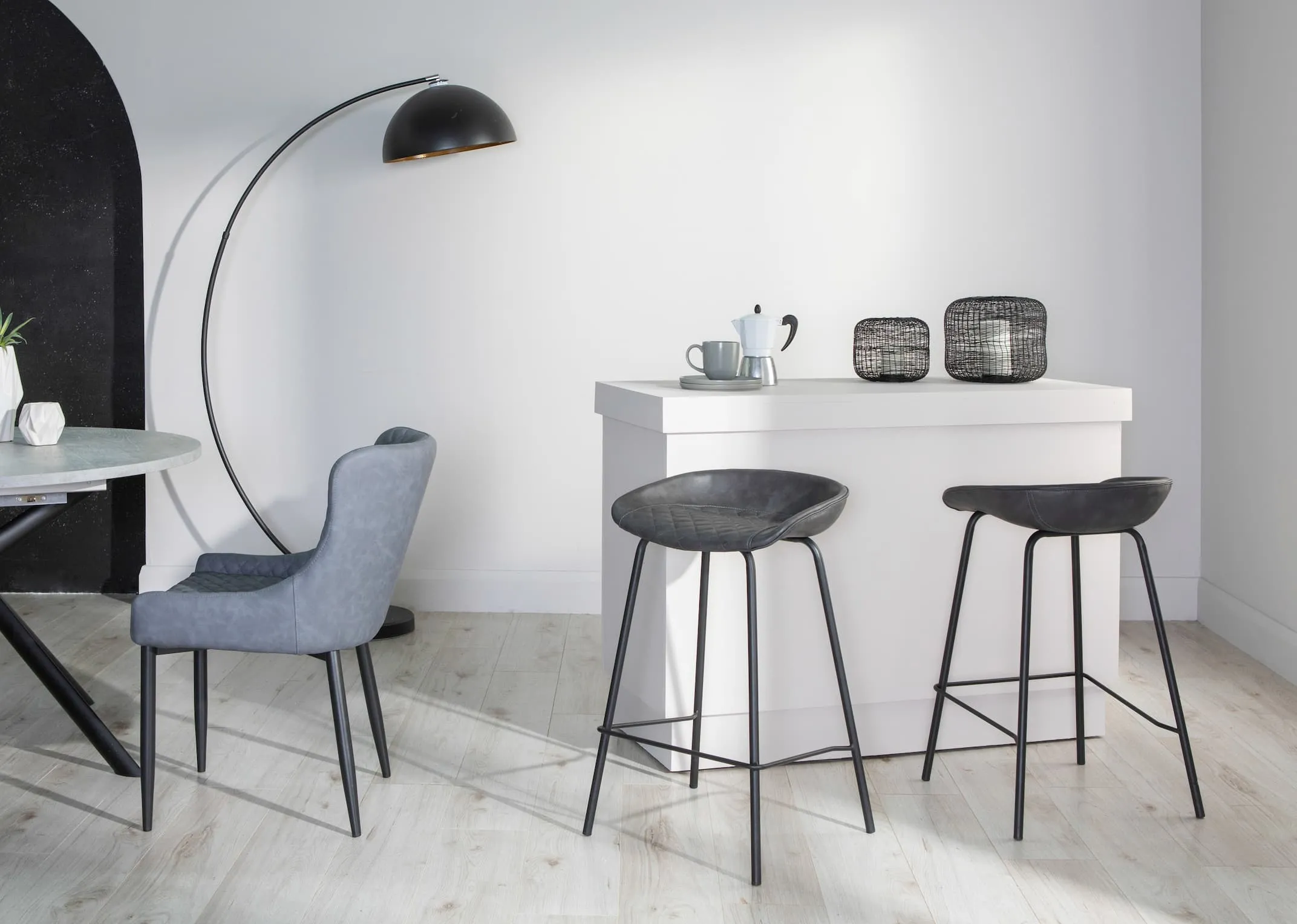 Grey Faux Leather Bar Stool - Jensen