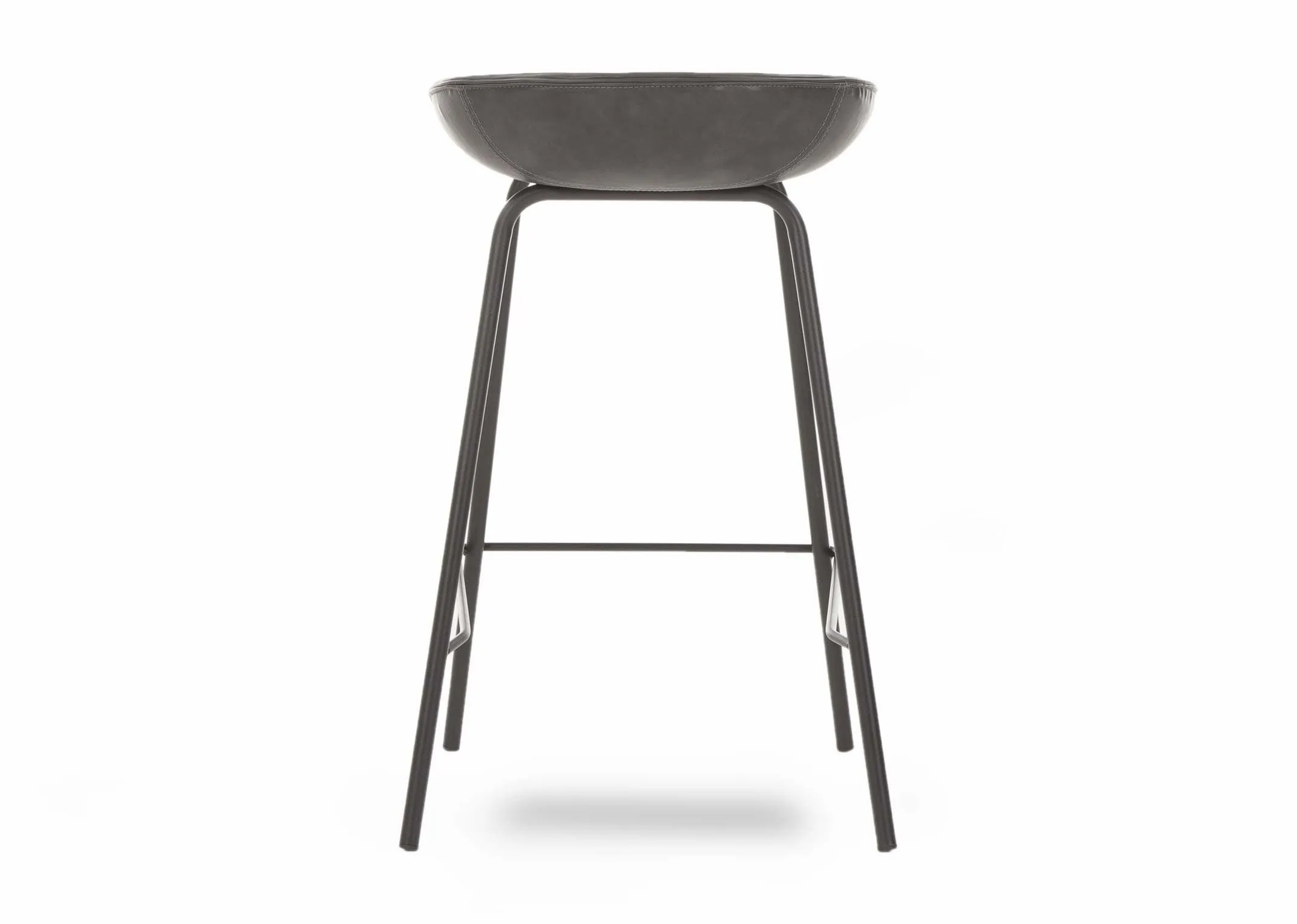 A grey faux leather seat bar stool with metal legs from EZ Living Furniture's Jensen range. Back view