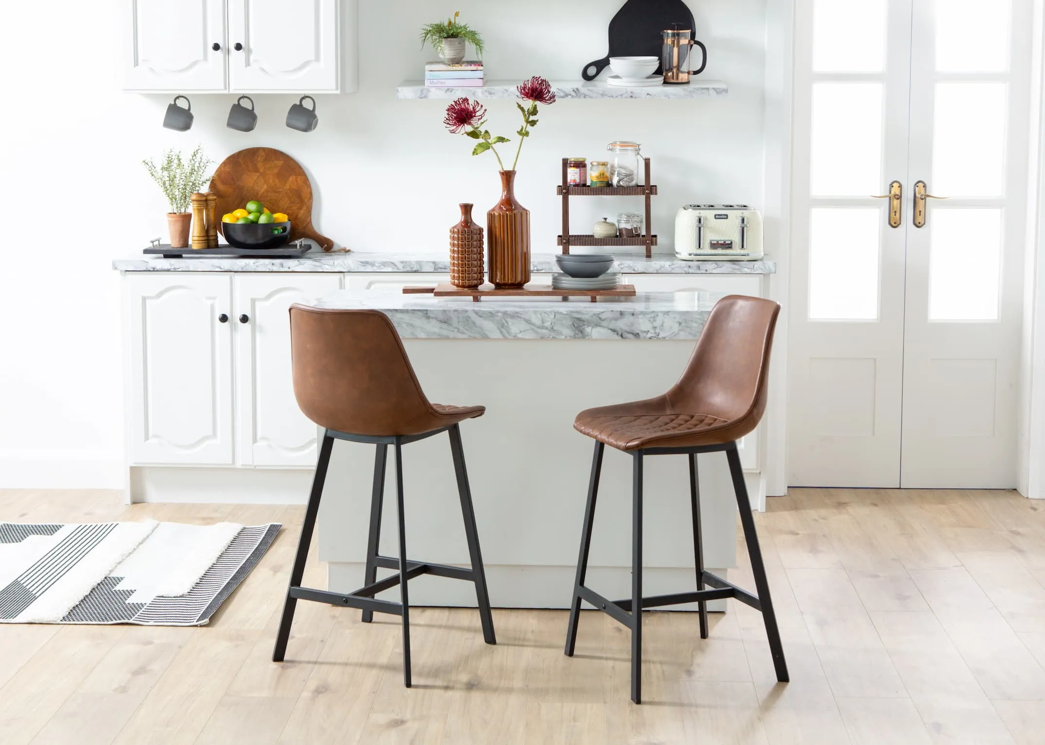 Brown Faux Leather Bar Stool Leo