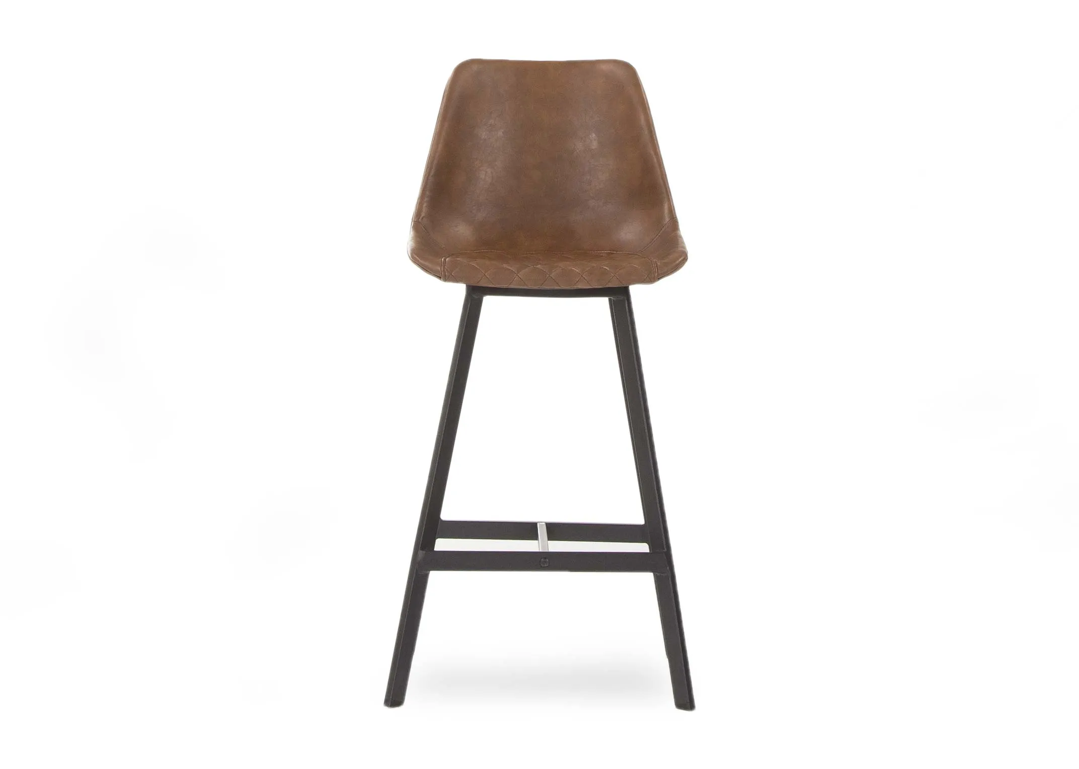  bar stool with black metal legs & tan faux leather seat with back from EZ Living Furniture's Leo range. Front view