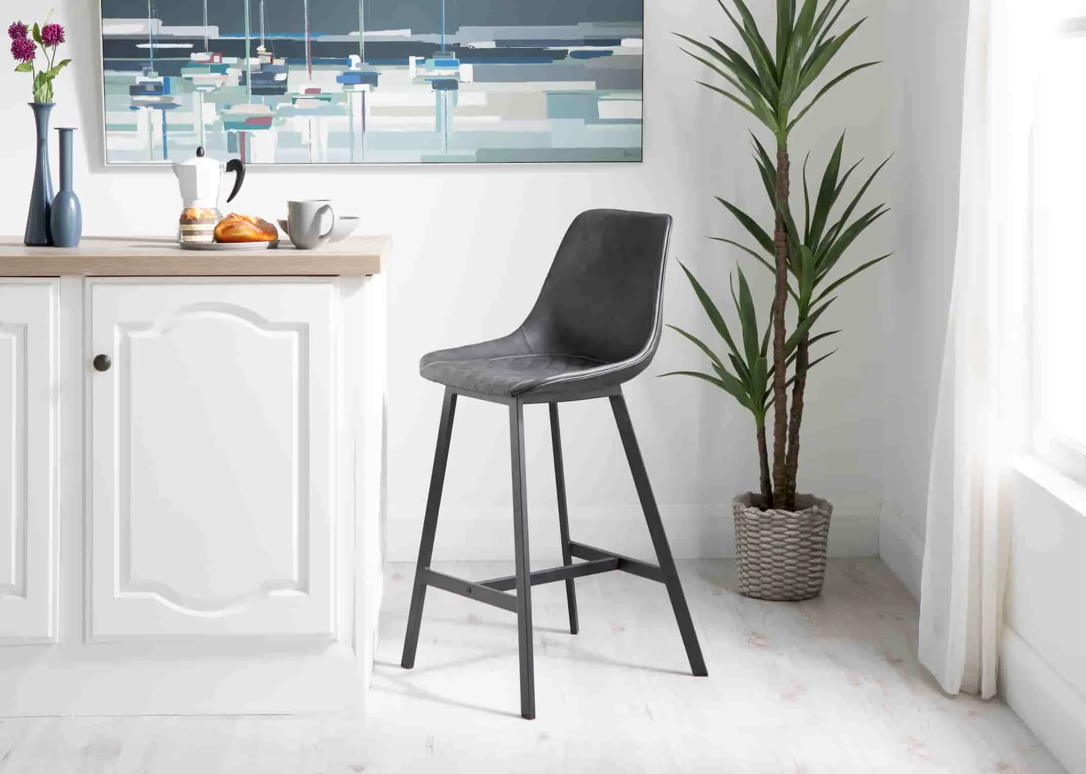 A lifestyle image of the Leo Brown Bar Stool with the Hampshire Range available at EZ Living Furniture