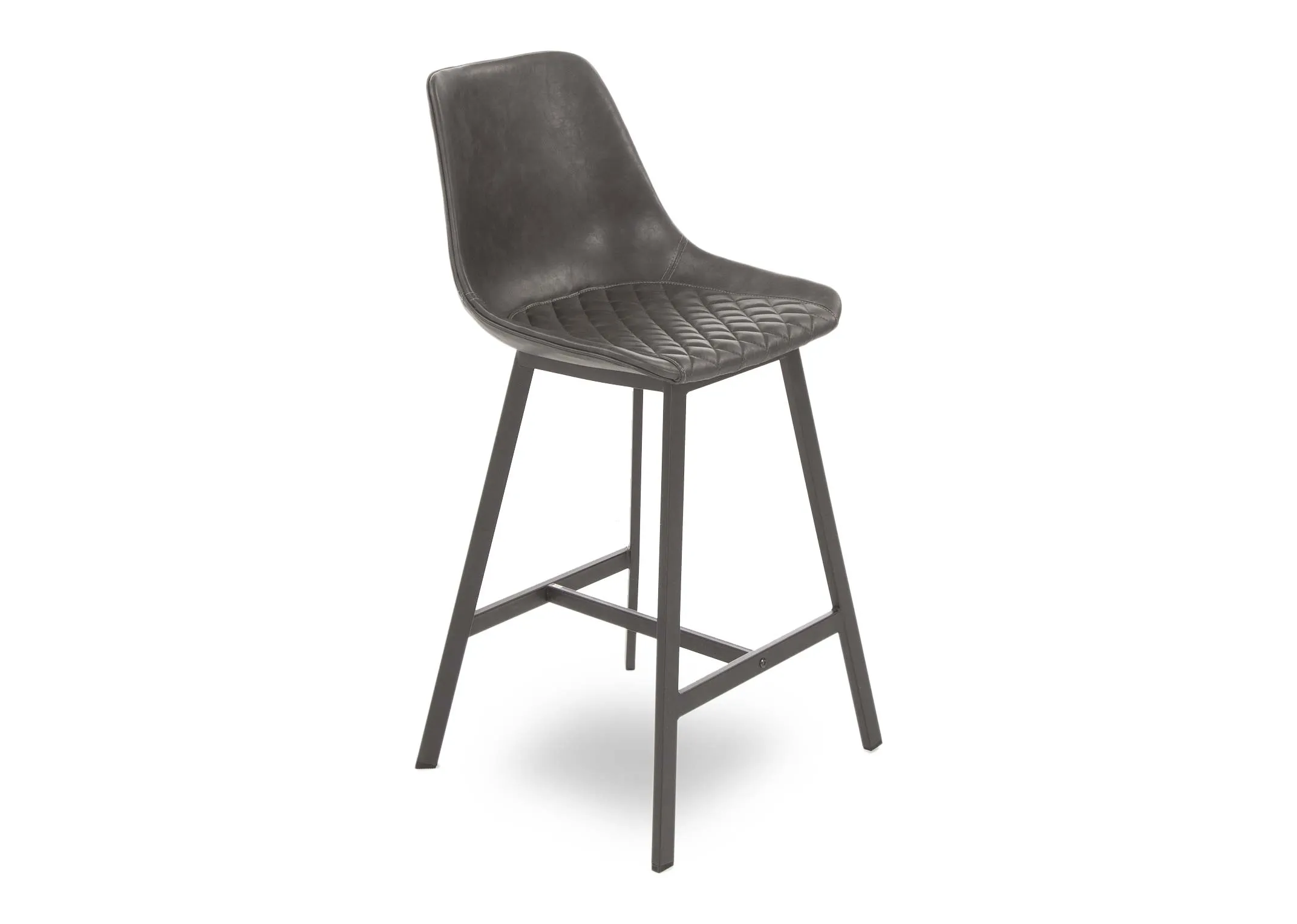 A grey faux leather seat bar stool with metal legs from EZ Living Furniture's Leo range. Angled view